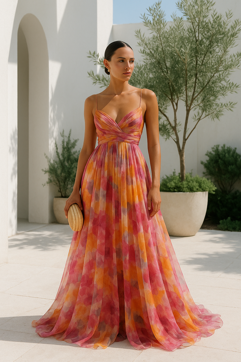 Vestido largo de mujer con estampado floral