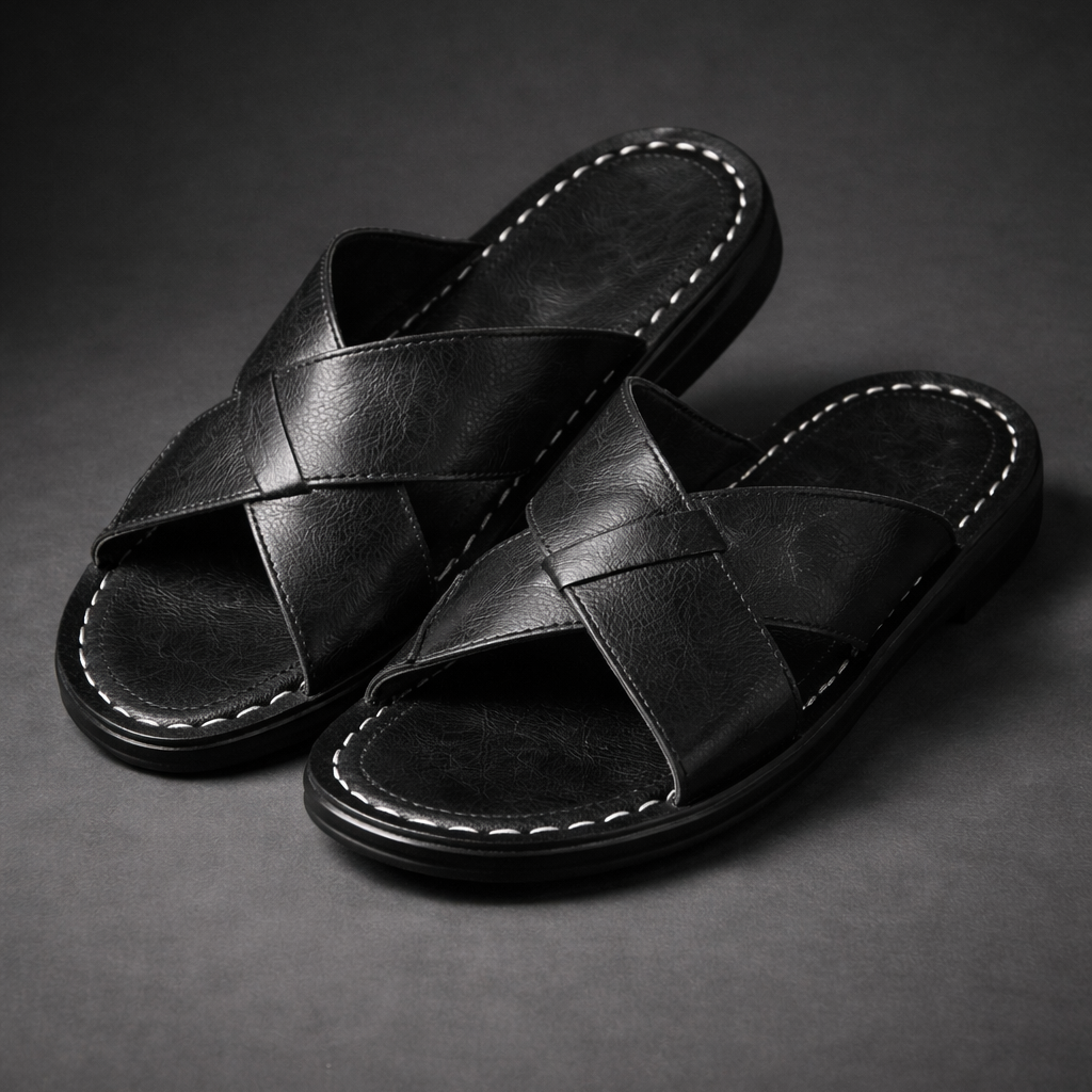 Men's Leather Sandals with Cross Straps and Comfort Insole