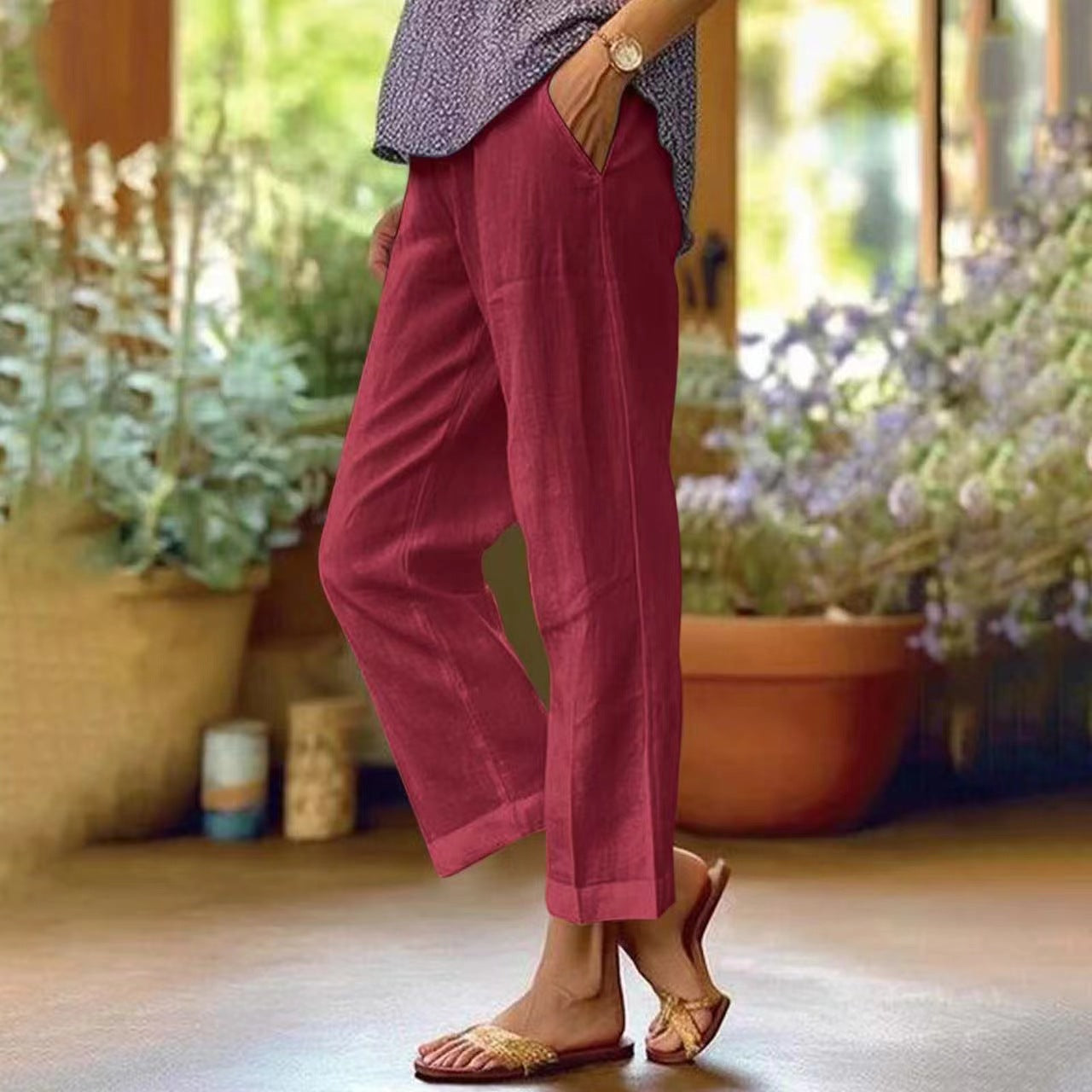 Pantaloni Cropped da Donna a Gamba Larga con Vestibilità Morbida