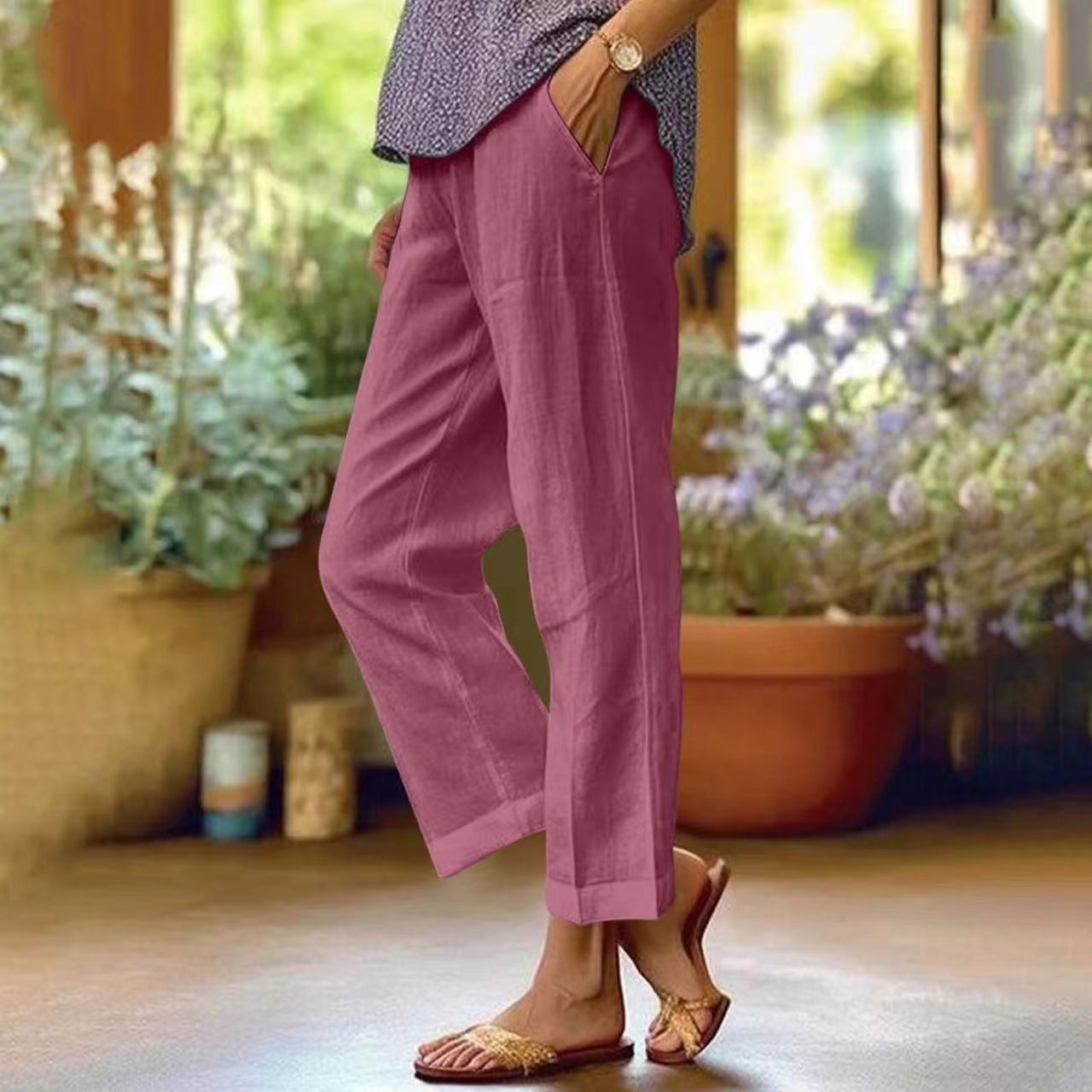 Pantaloni Cropped da Donna a Gamba Larga con Vestibilità Morbida