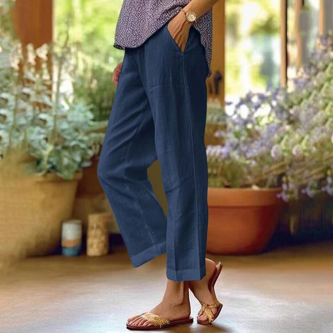 Pantaloni Cropped da Donna a Gamba Larga con Vestibilità Morbida