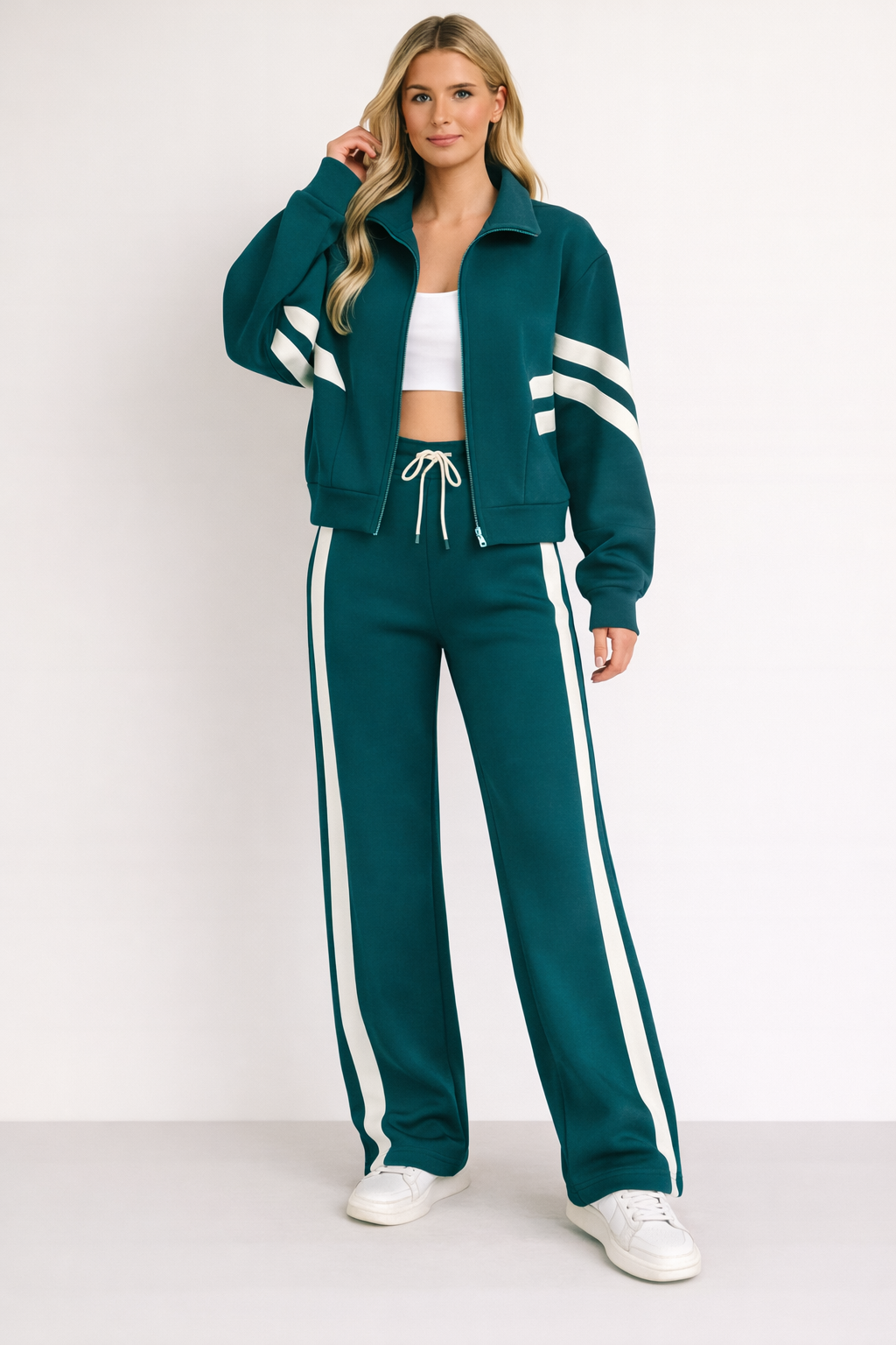 Set Tuta Sportiva da Donna con Felpa Zip e Pantaloni