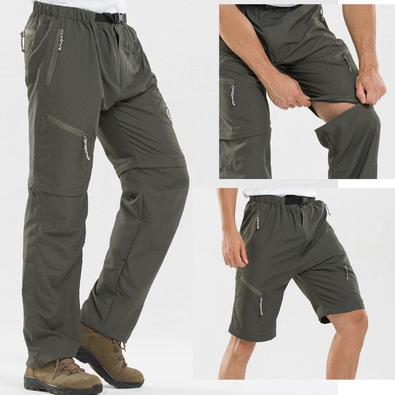 Convertible Men's Pants with Elastic Waist and Zippers