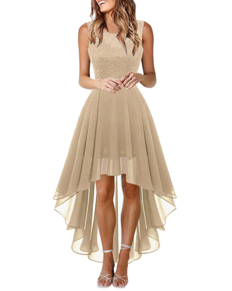 Dlouhé dámské šaty bez rukávů z krajky s kulatým výstřihem Boho chic elegantní