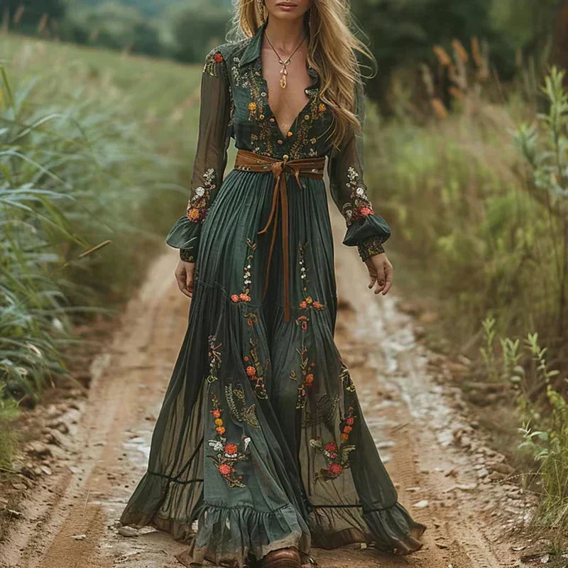 Abito Maxi Boho – Vestito a Volant per Donna, Stile Casual ed Elegante