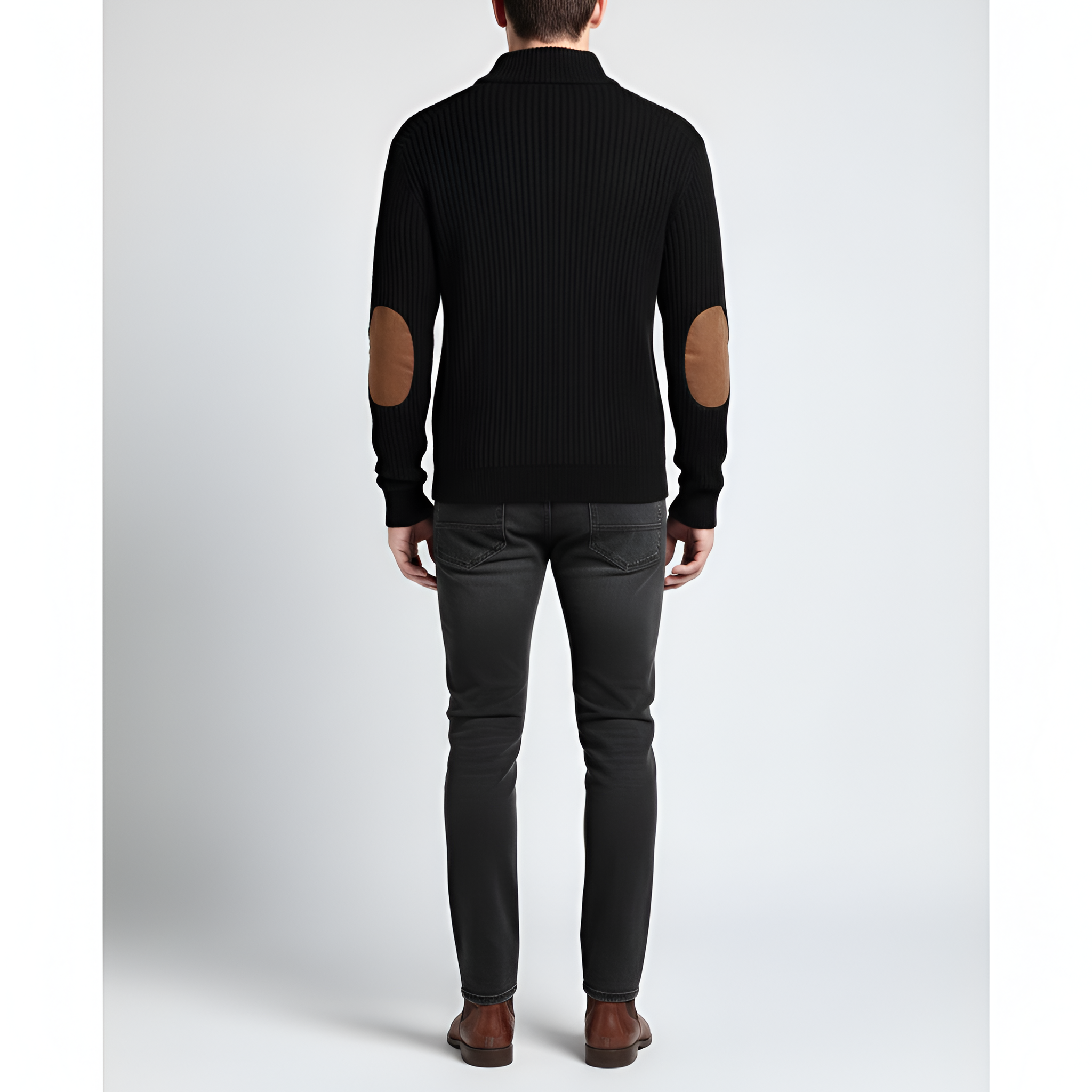 Valerios Fashion Men's Ribbed Turtleneck Sweater with Elbow Patches