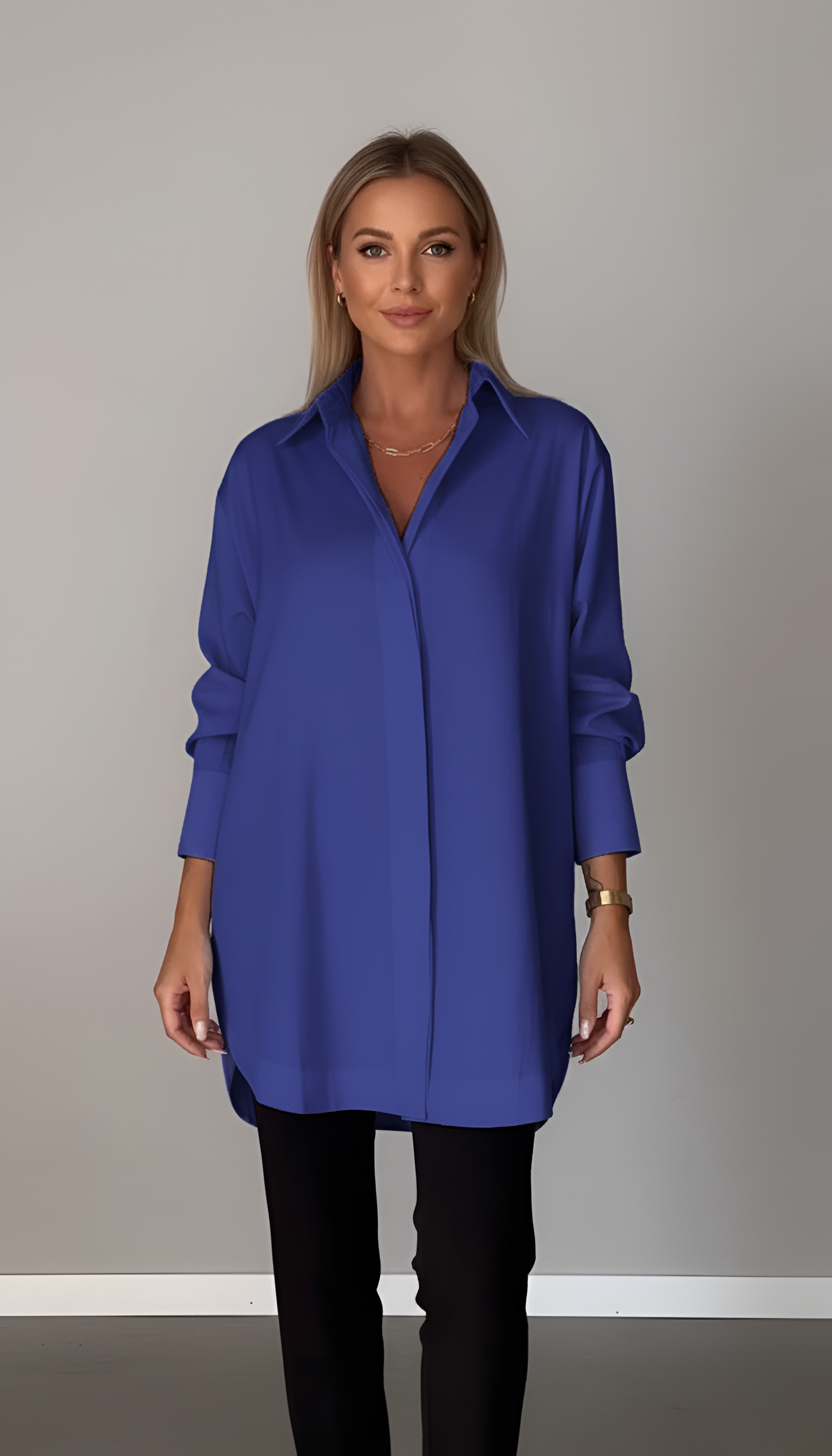 Camisa oversize de algodão para mulher Valerios Fashion com gola clássica