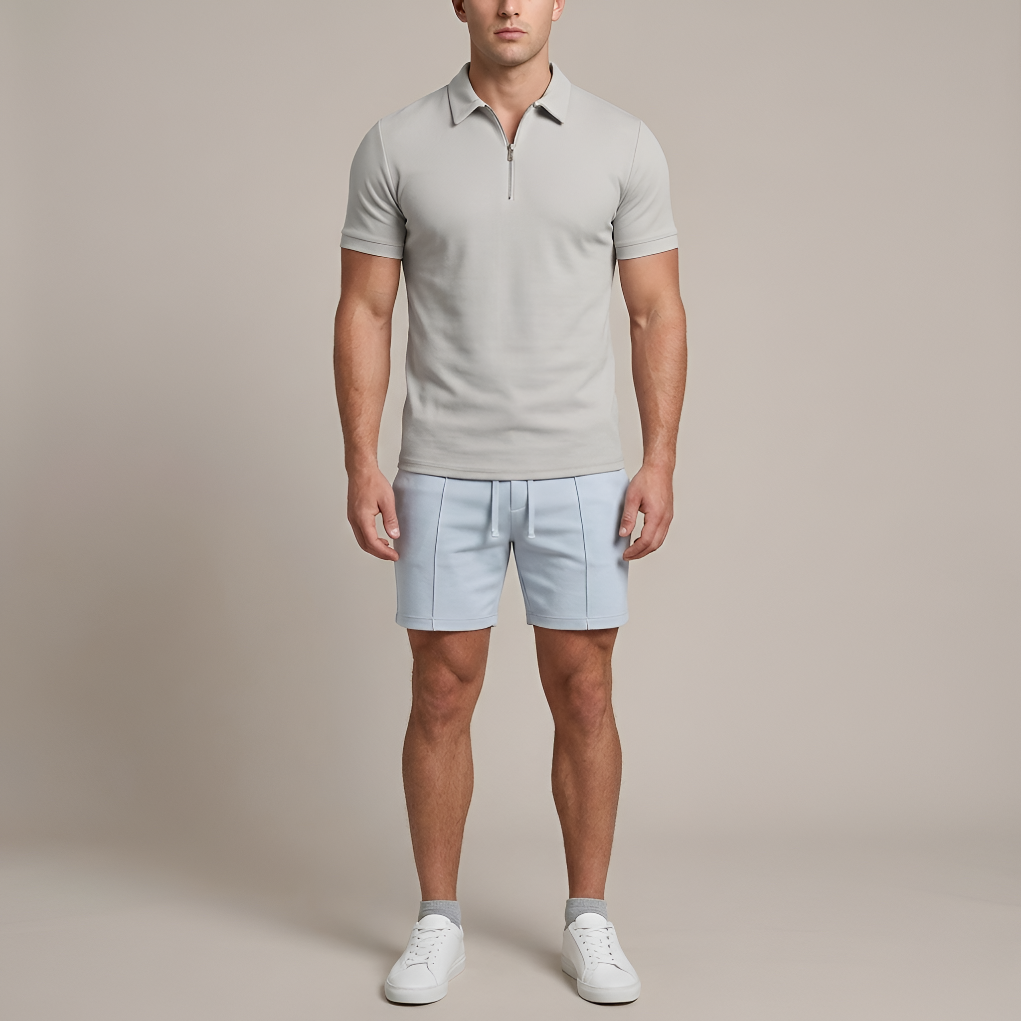 Polo homme manches courtes avec fermeture éclair et col classique coupe ajustée