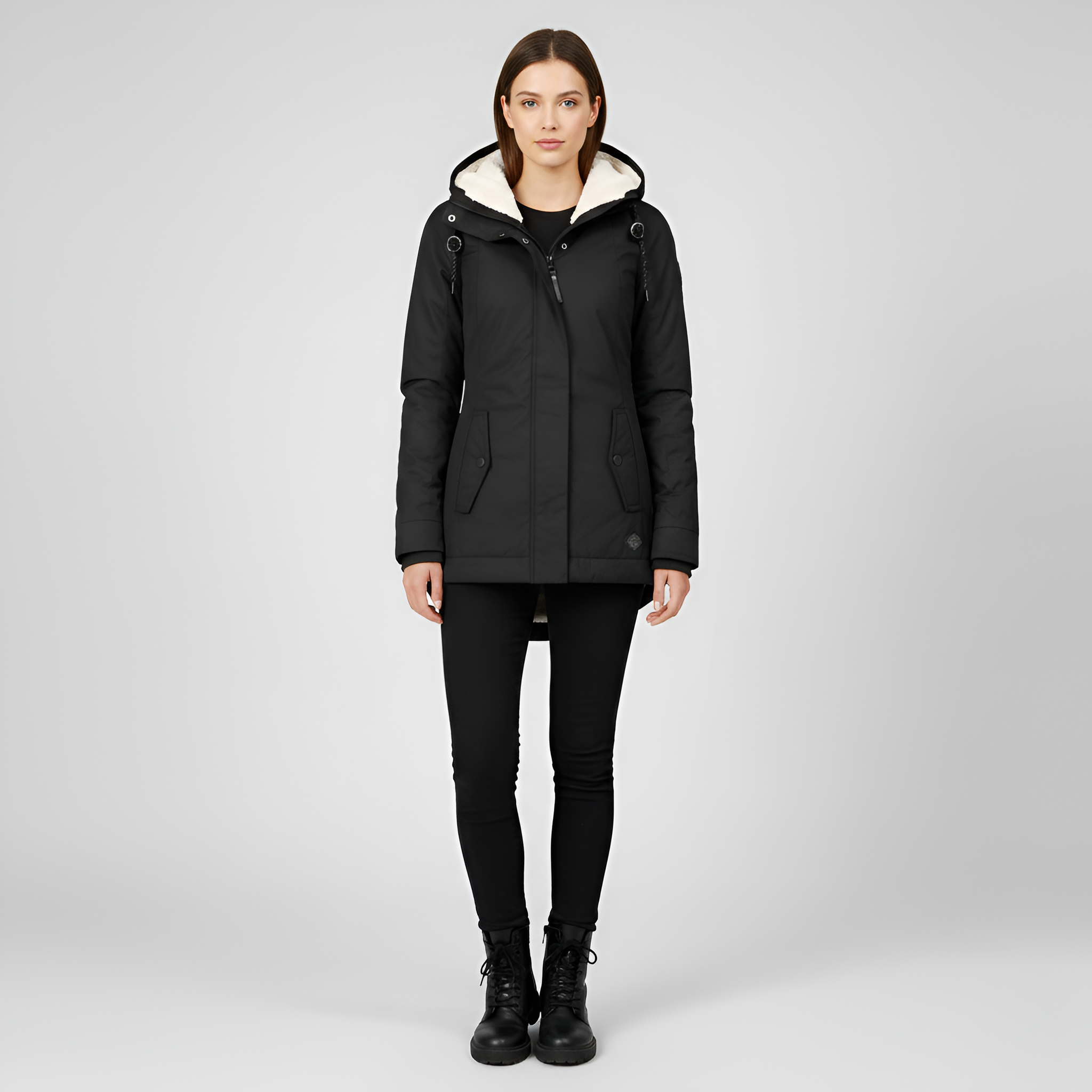 Valerios Fashion chaqueta de invierno para mujer con capucha forrada con vellón térmico