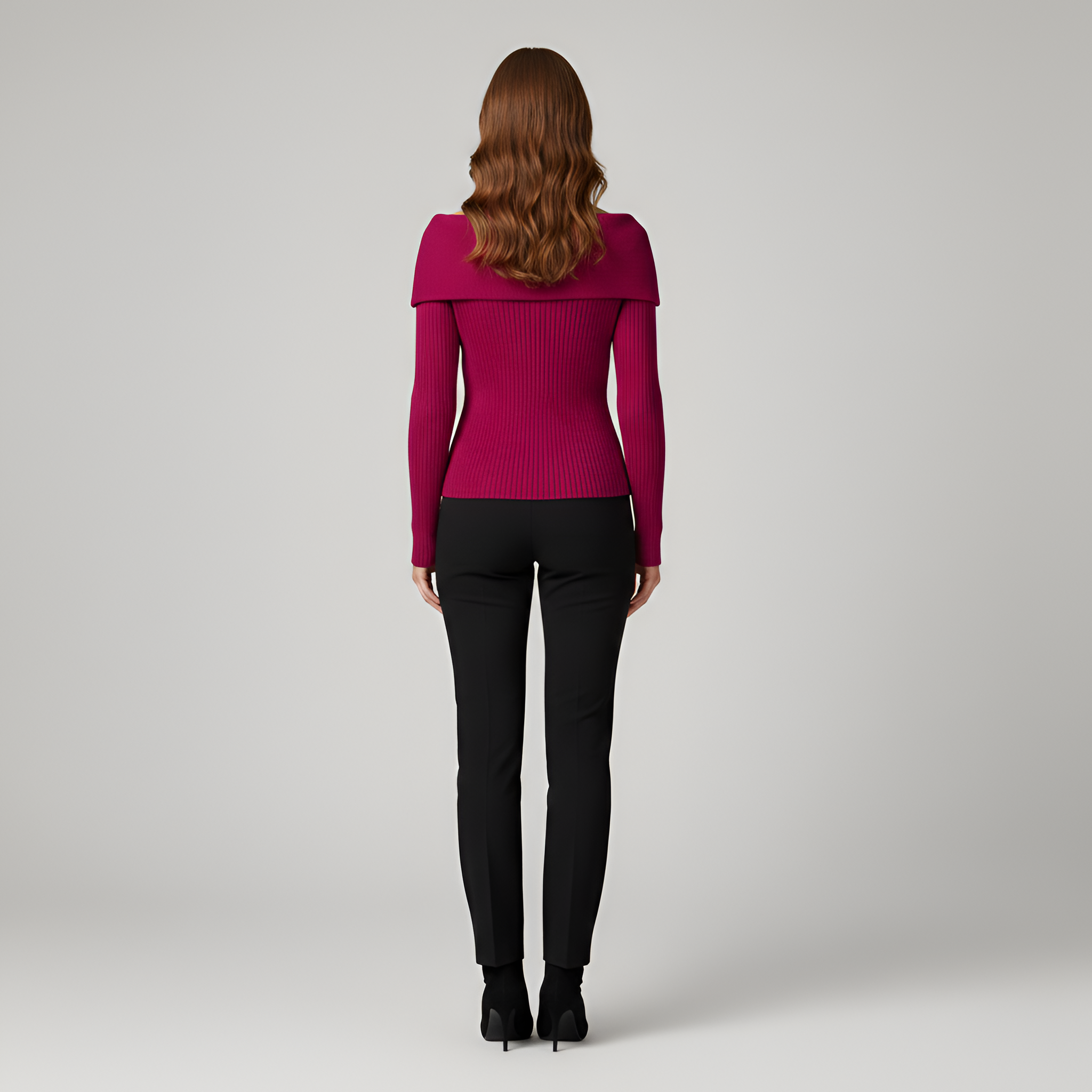 Női bordázott kardigángombos V-nyakú szűk szabású pulóver