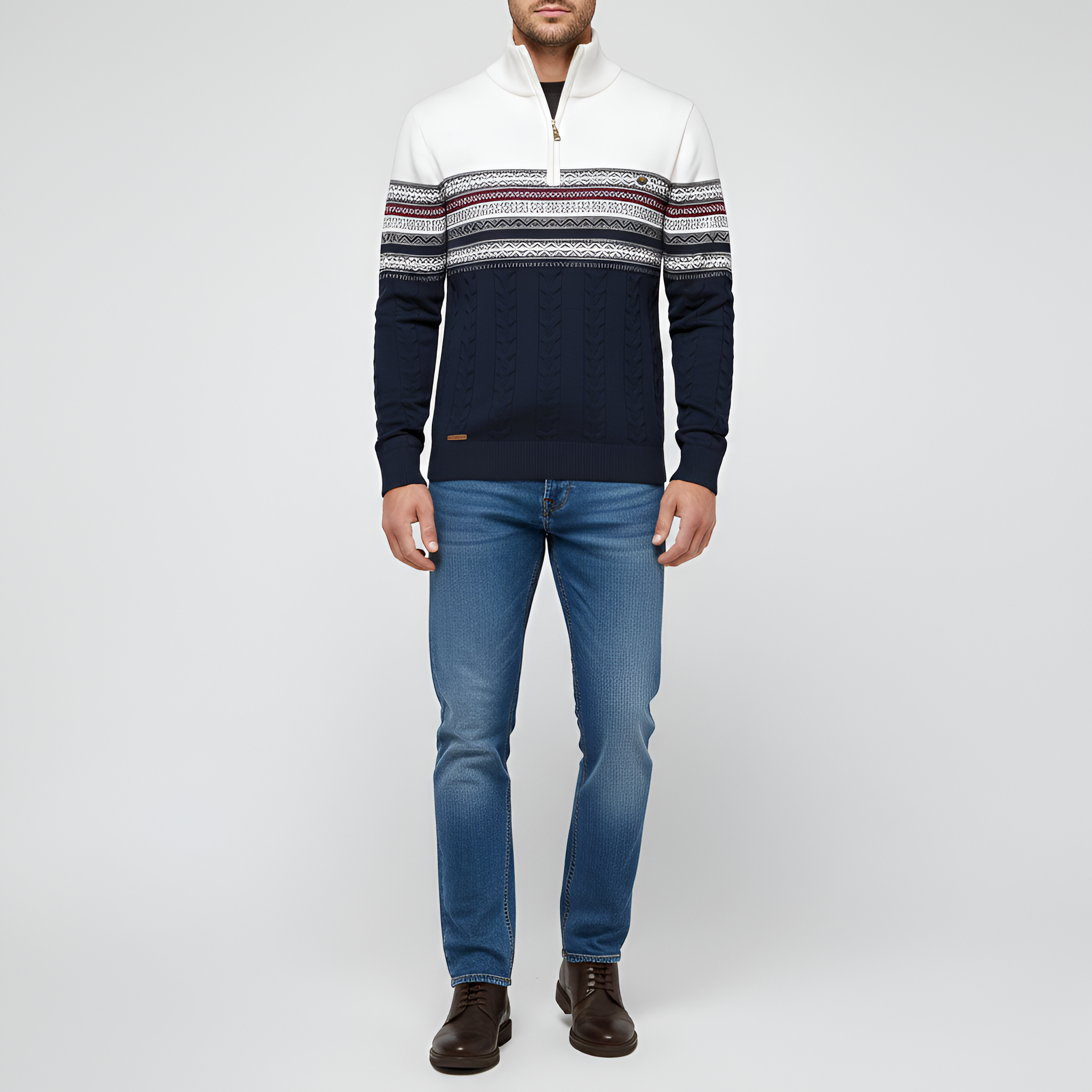 Valerios Fashion pull homme en laine mélangée col montant avec zip