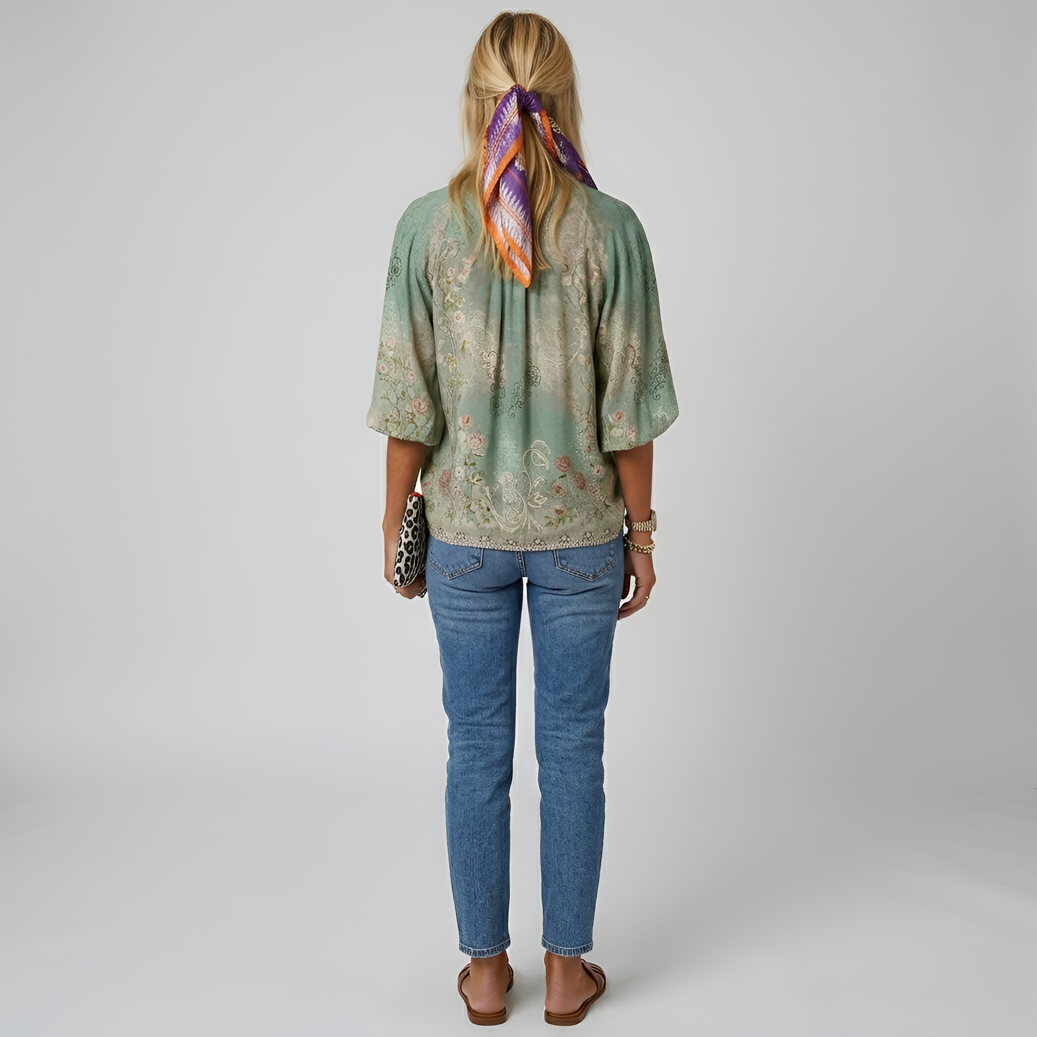Bluse til kvinder med blomsterprint, knapper, lange ærmer, afslappet og elegant daglig skjorte