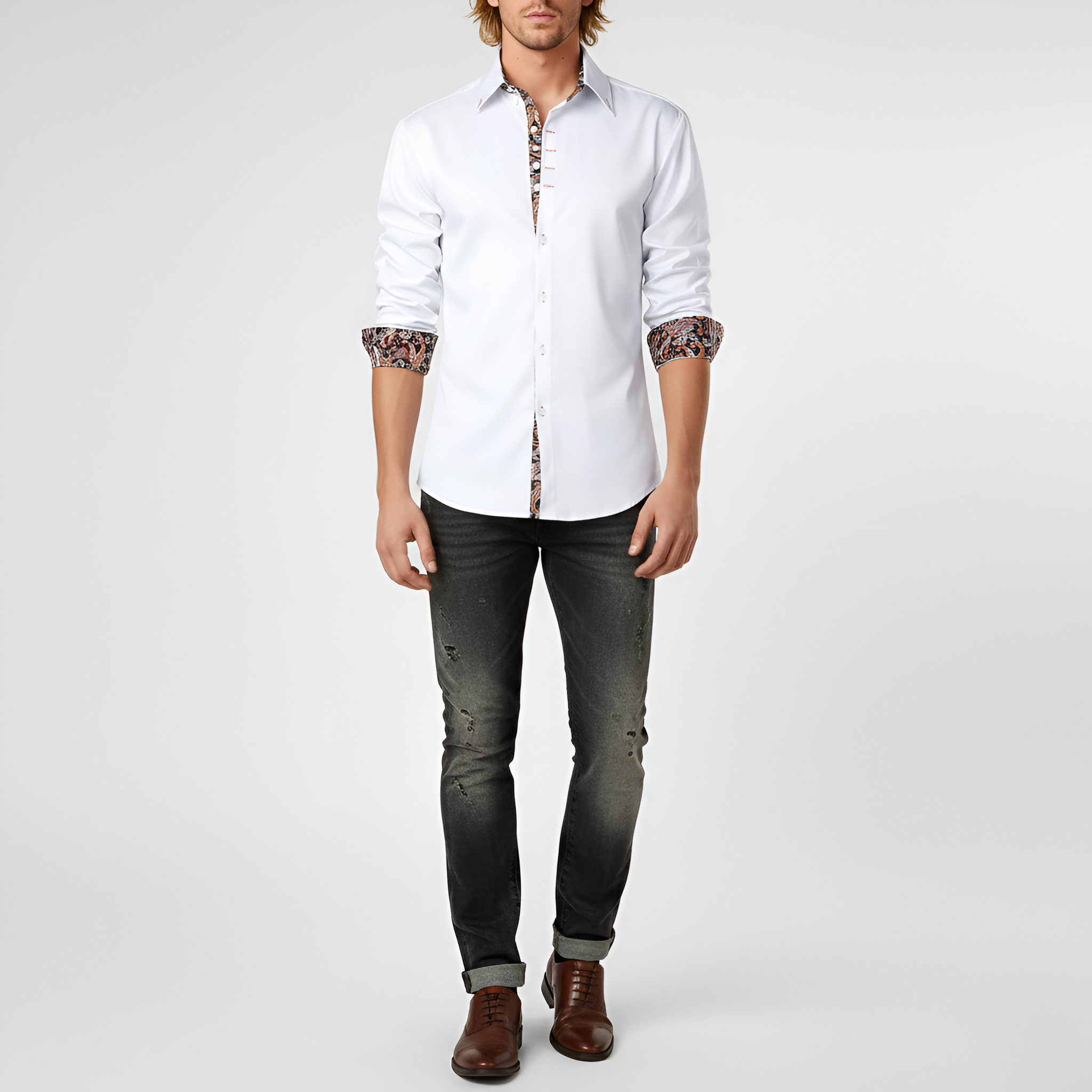 Valerios Fashion Men's Slim Fit Cotton Shirt with Printed Details