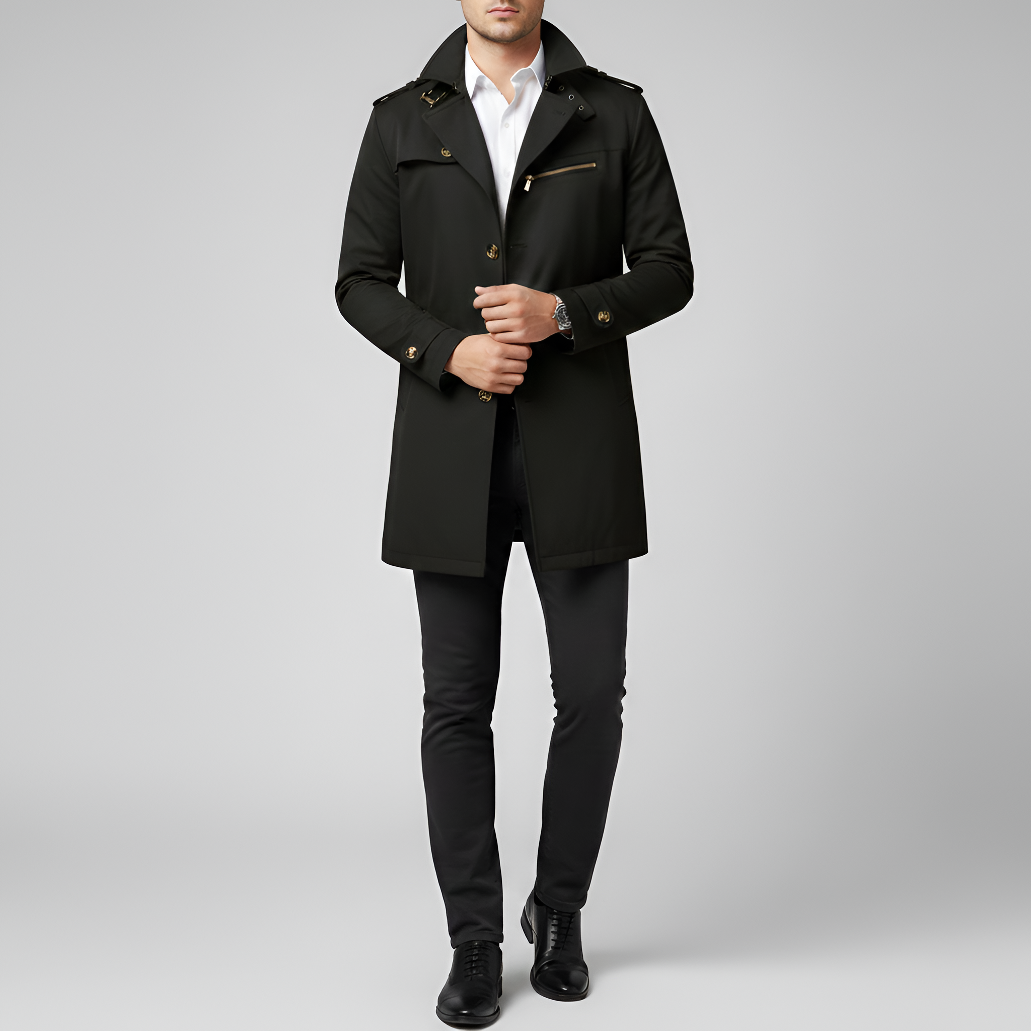 Valerios Fashion trench uomo elegante con cintura e chiusura a bottoni
