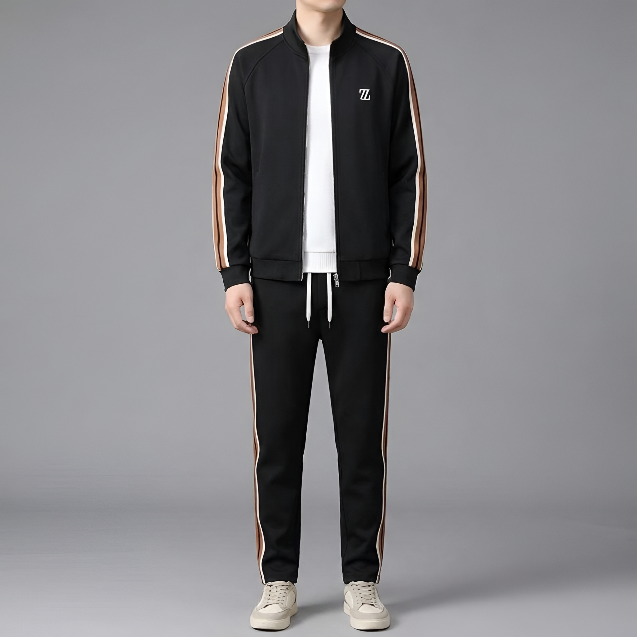 Trening bărbați sportiv complet cu fermoar, bluză și pantaloni jogger
