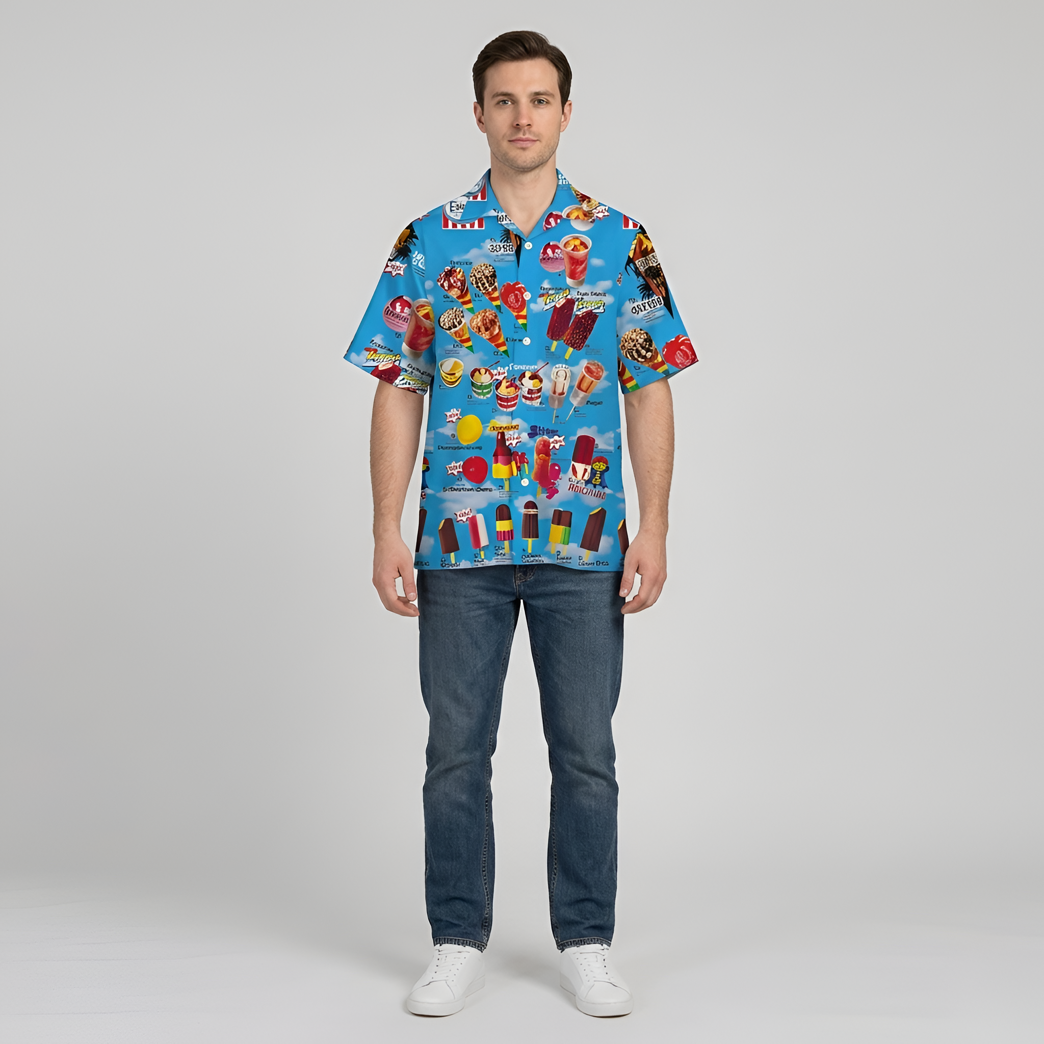 Koszula męska z krótkim rękawem, nadruk graficzny, letnia koszula casual męska, kołnierz bowlingowy