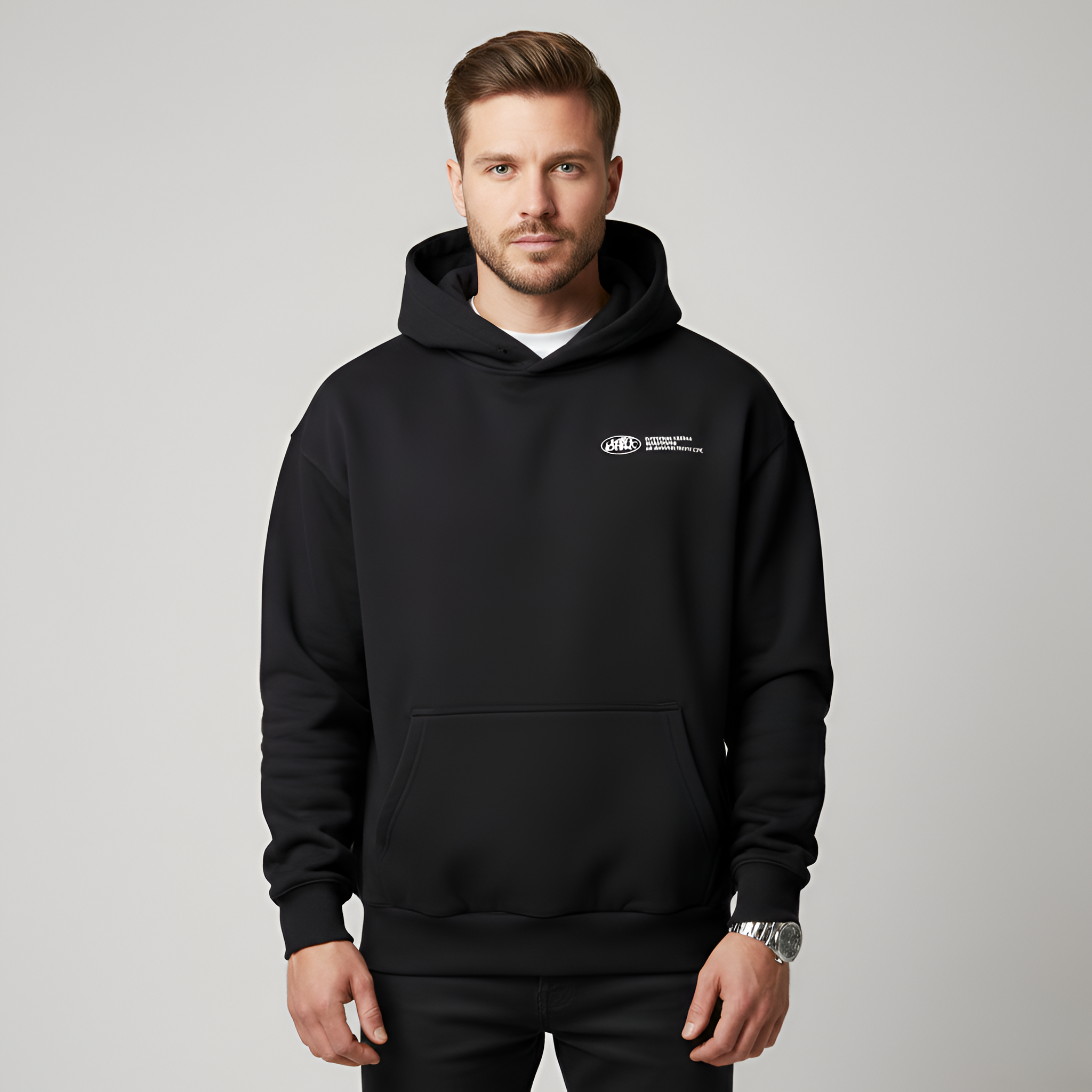 Camisola de homem com capuz em algodão e bolso canguru