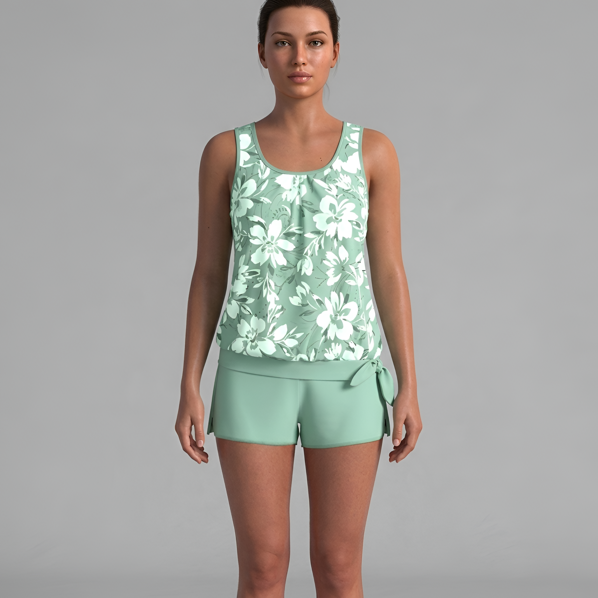 Tankini Donna con Pantaloncini Costume da Bagno Due Pezzi Floreale