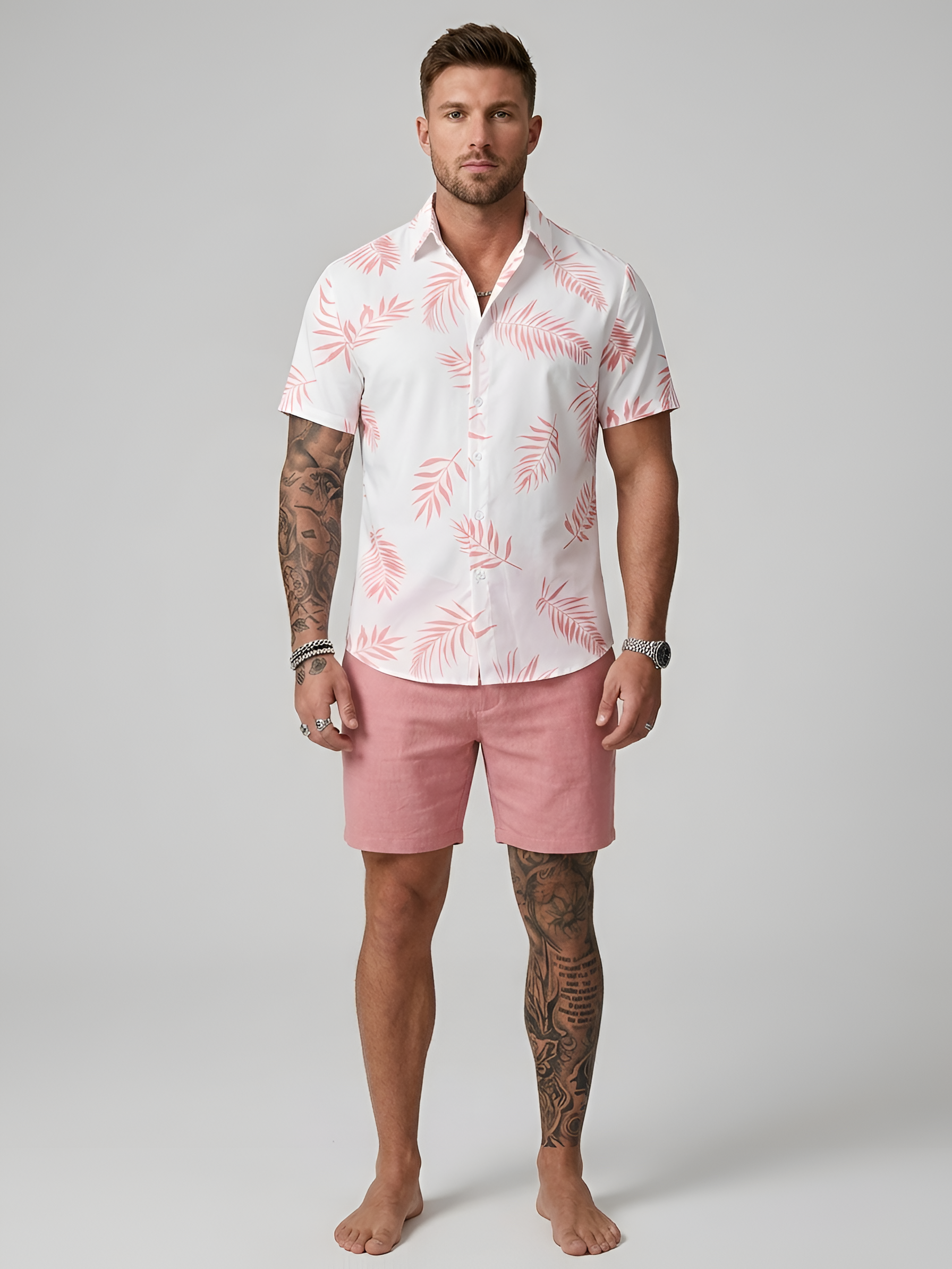 Camicia uomo manica corta stampa tropicale camicia estiva casual uomo cotone