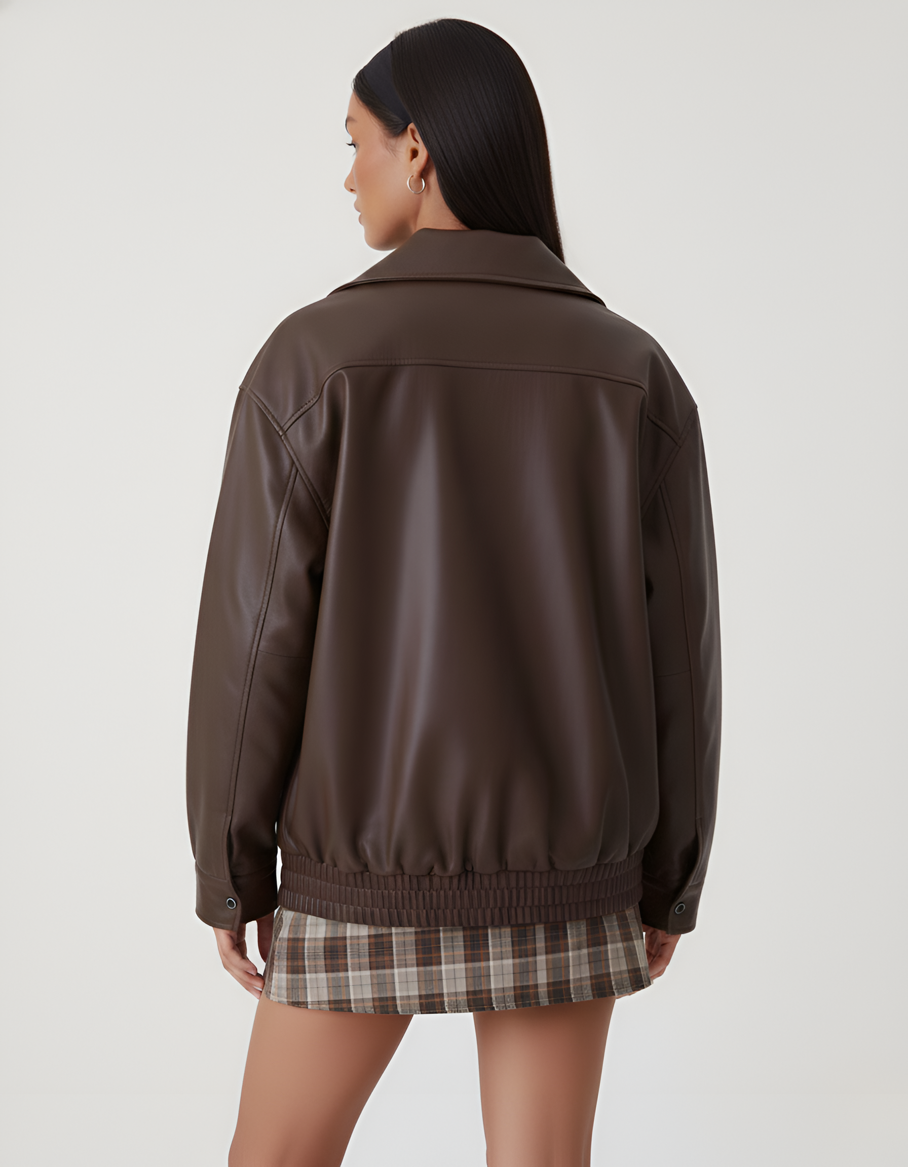 Dámská bunda z umělé kůže se zipem, volný střih, městský ležérní styl