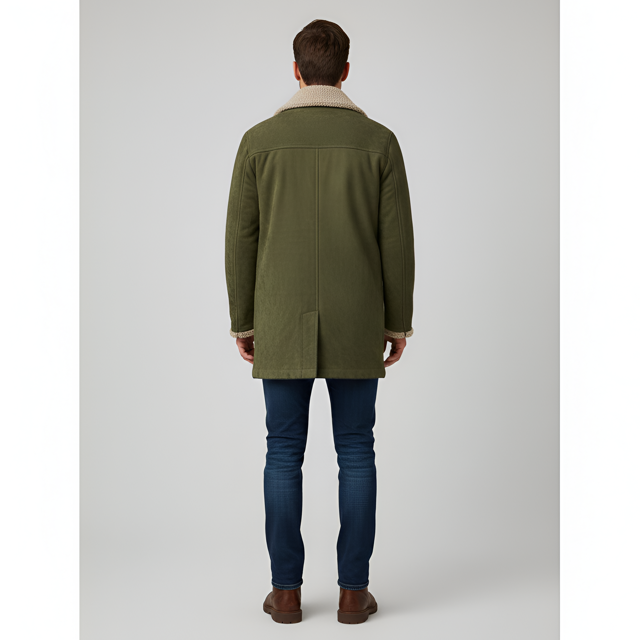 Valerios Fashion Men's Fleece-Lined Jacket with Shearling Collar and Buttons