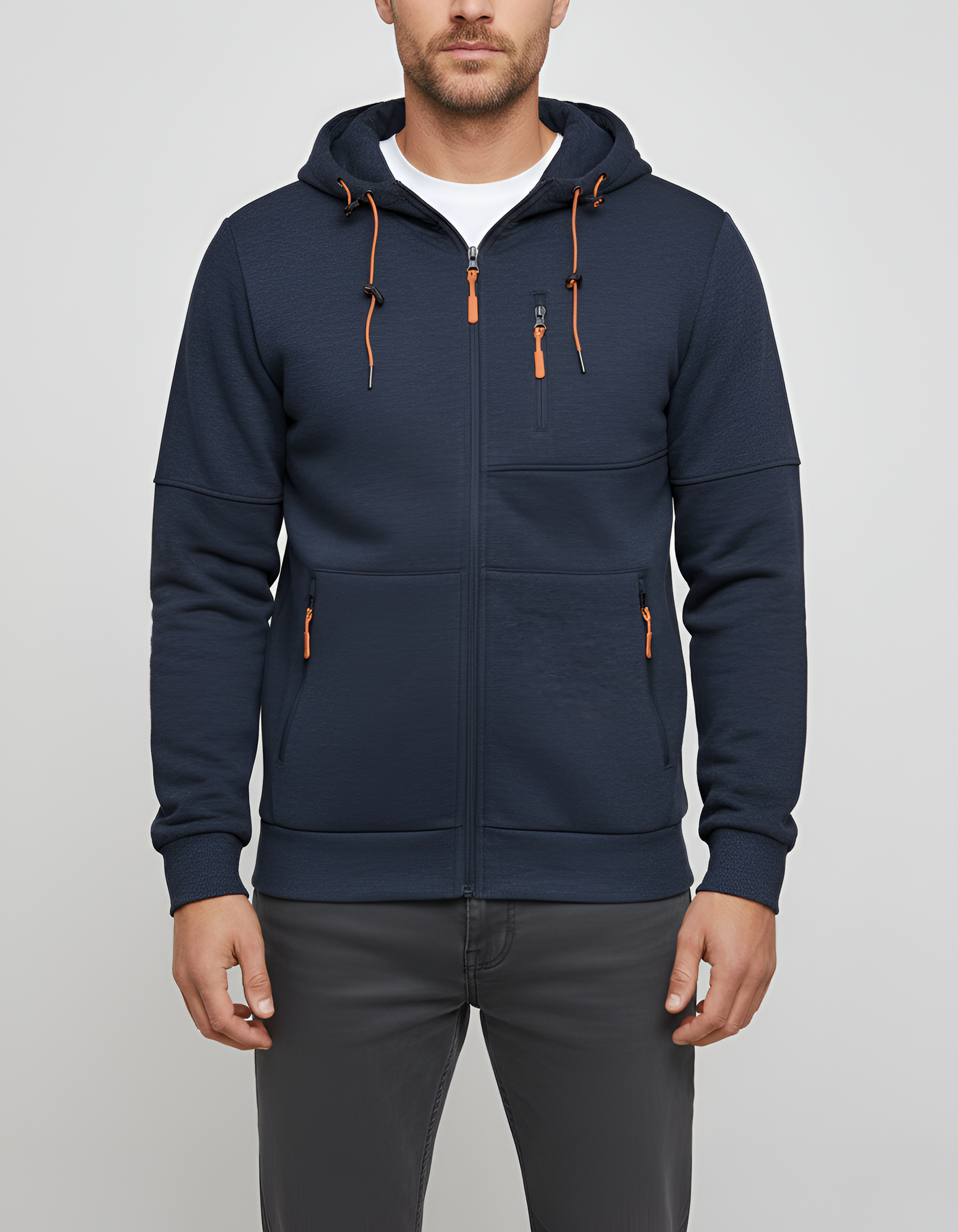 Sweatshirt com capuz masculina com fecho de correr em algodão felpado