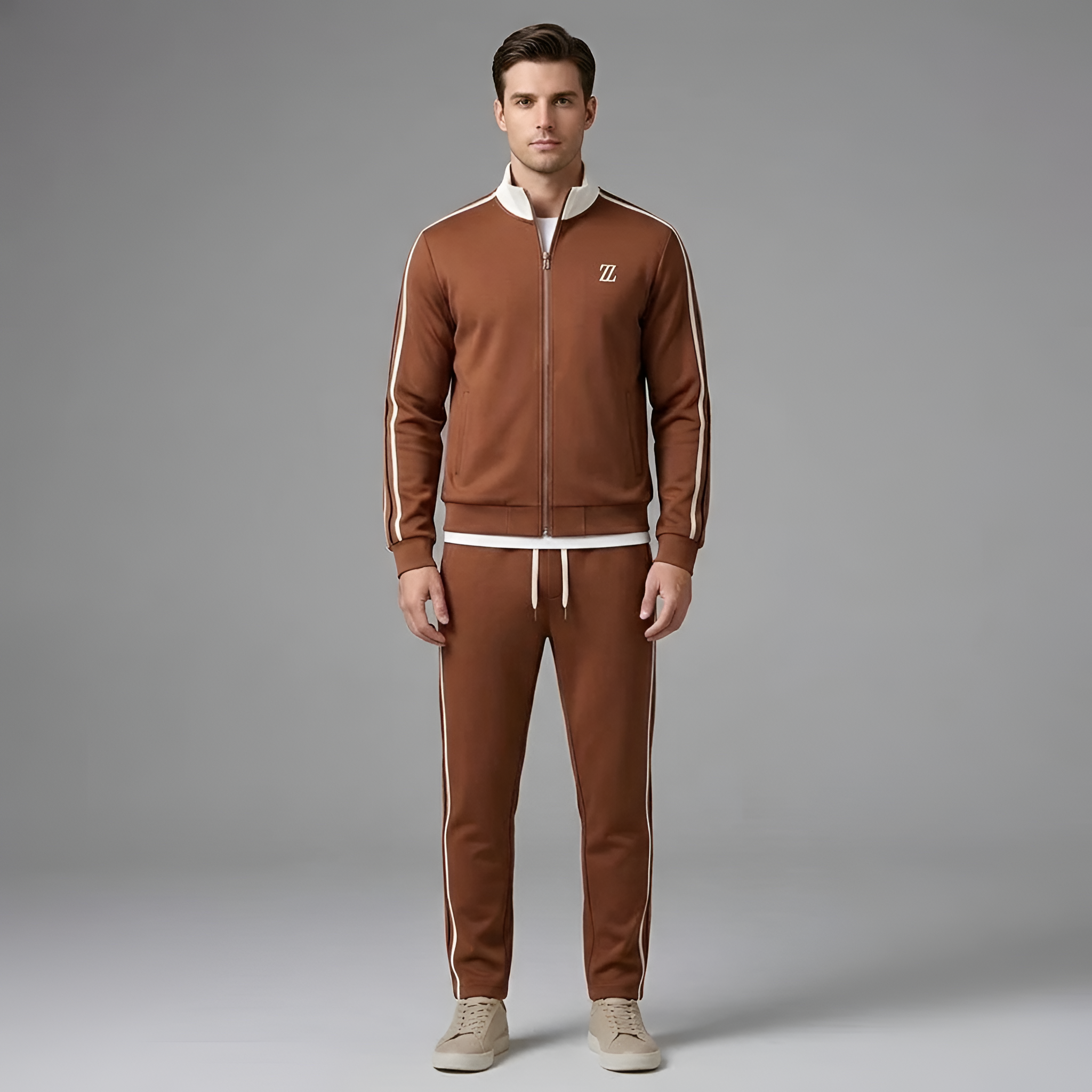 Trening bărbați sportiv complet cu fermoar, bluză și pantaloni jogger