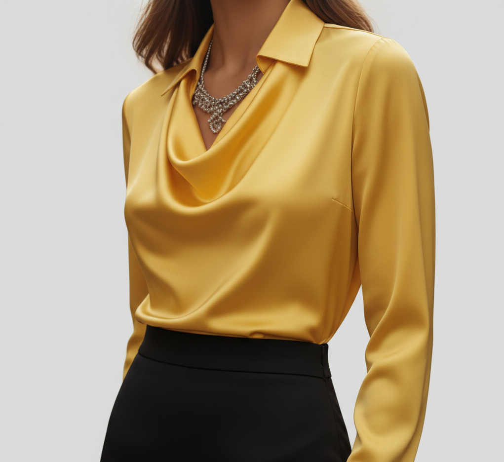 Valerios Fashion camicetta donna satin elegante collo morbido