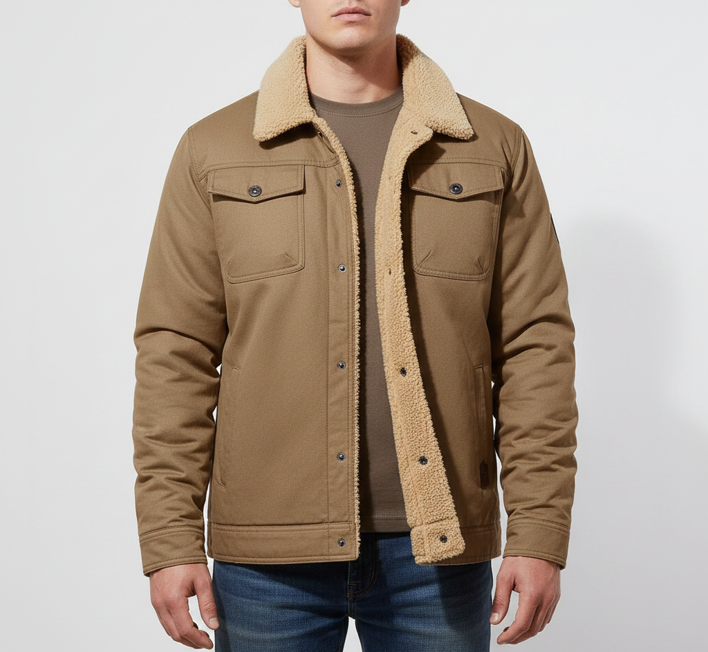 Valerios Fashion men's winter padded jacket with casual teddy collar