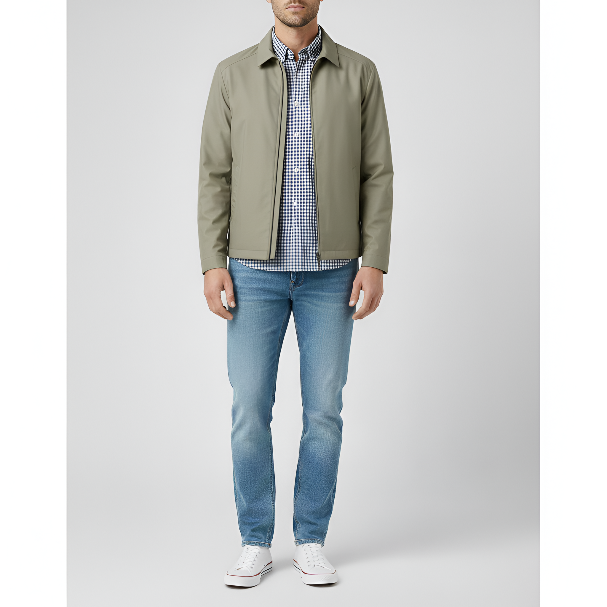 Ελαφρύ Ανδρικό Μπουφάν με Φερμουάρ και Κλασικό Γιακά από Τεχνικό Υλικό για Καθημερινή Χρήση