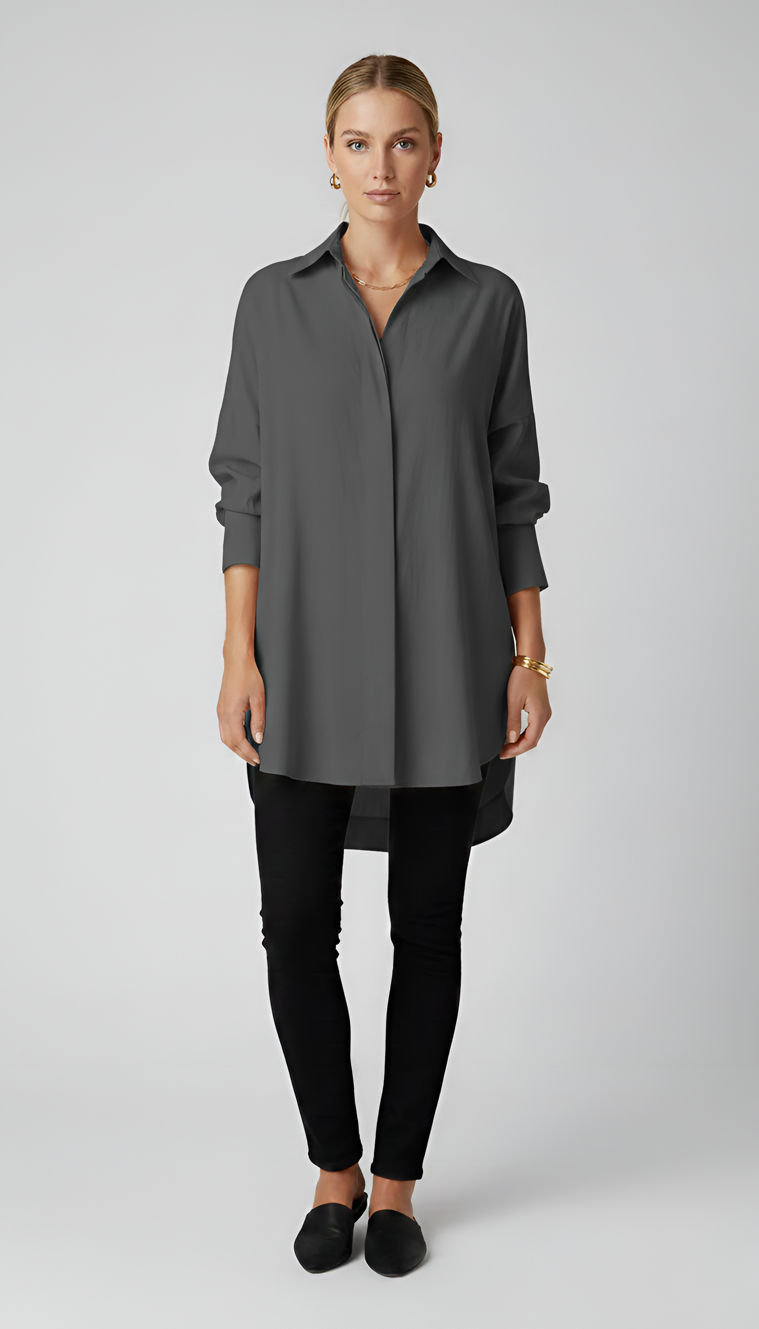 Camisa oversize de algodão para mulher Valerios Fashion com gola clássica