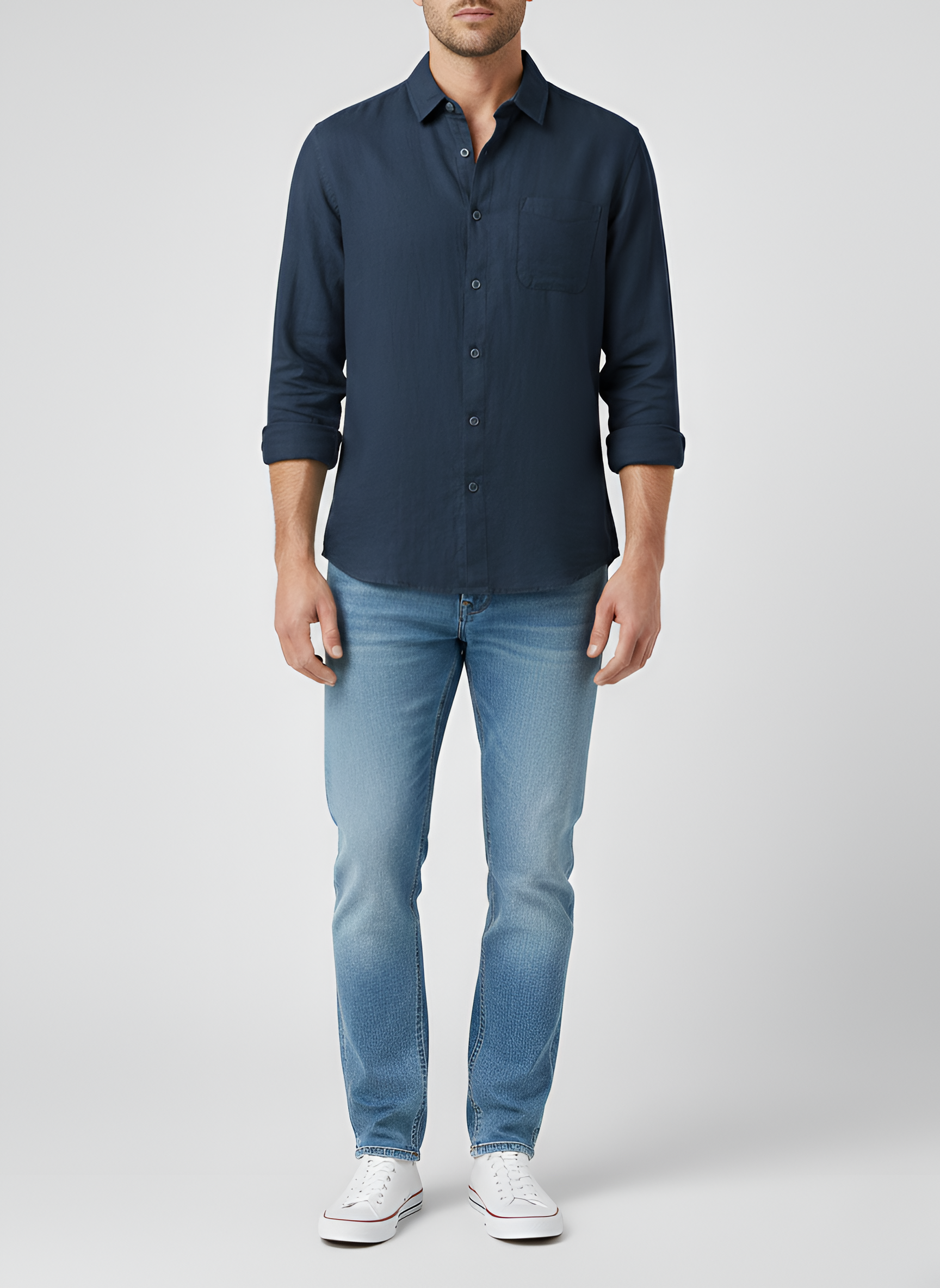 Férfi hosszú ujjú len ing klasszikus gallérral és szabályos szabással