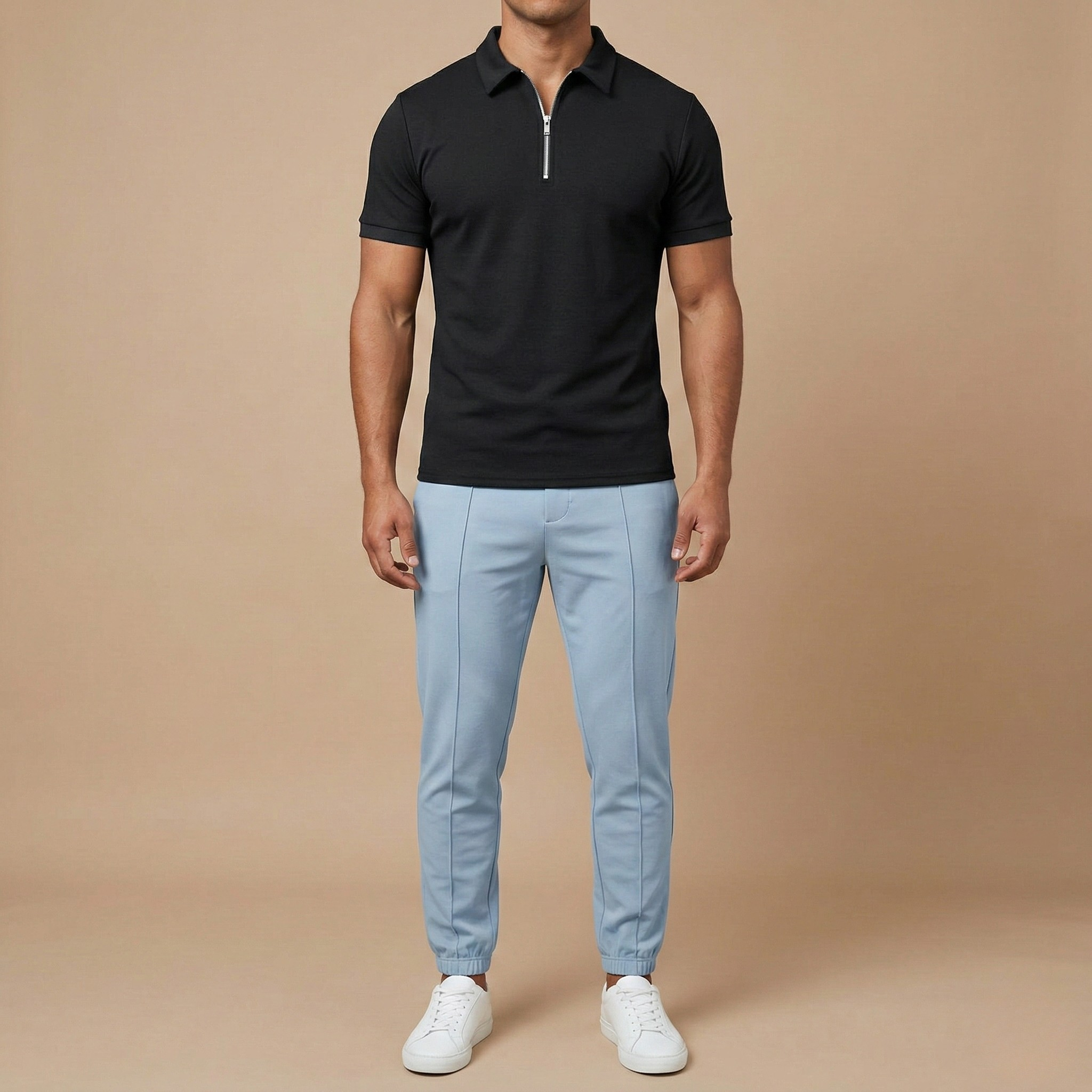 Polo homme manches courtes avec fermeture éclair et col classique coupe ajustée