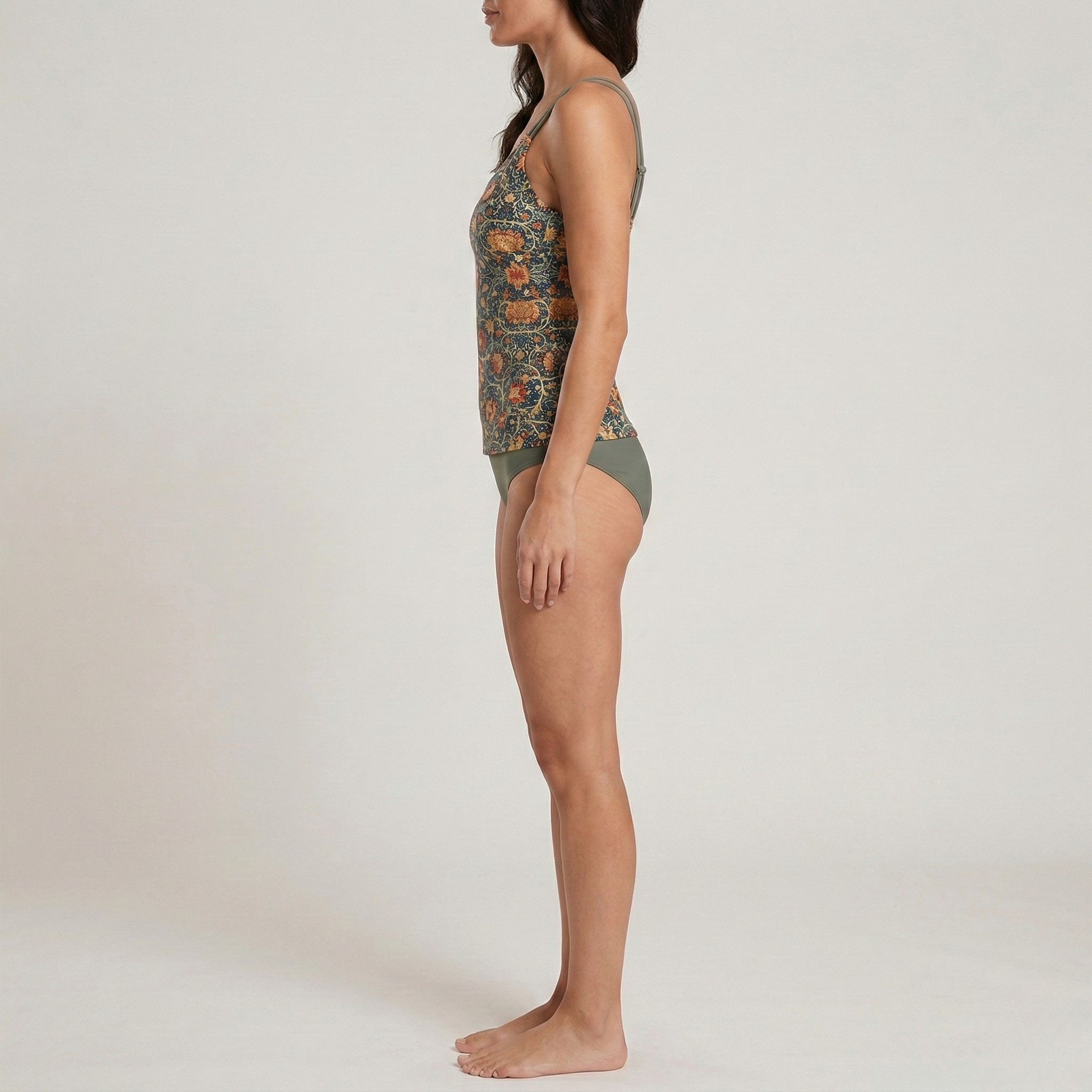 Fato de banho feminino tankini com cueca estampada floral e alças duplas para praia e piscina