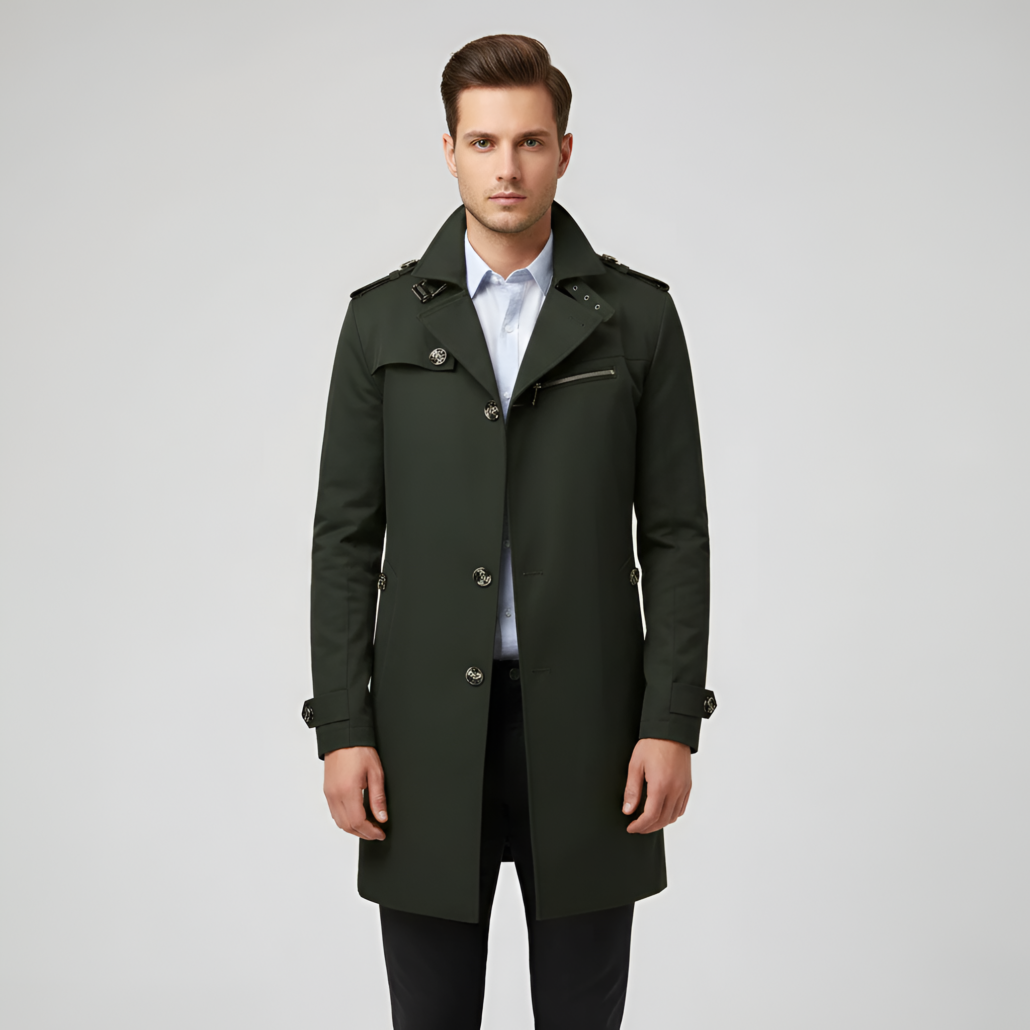 Valerios Fashion trench uomo elegante con cintura e chiusura a bottoni