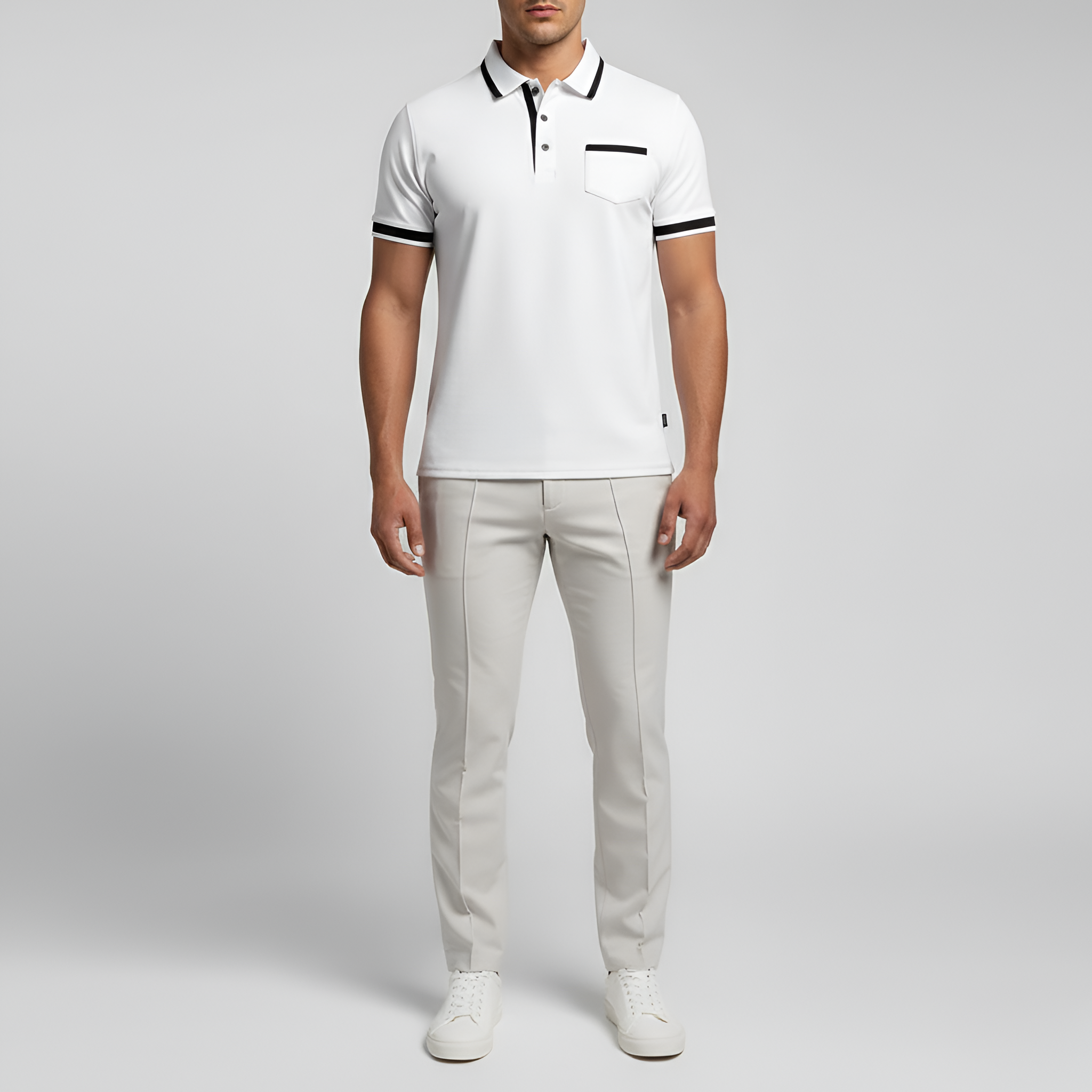 Polo Uomo in Cotone Manica Corta con Colletto e Taschino Slim Fit