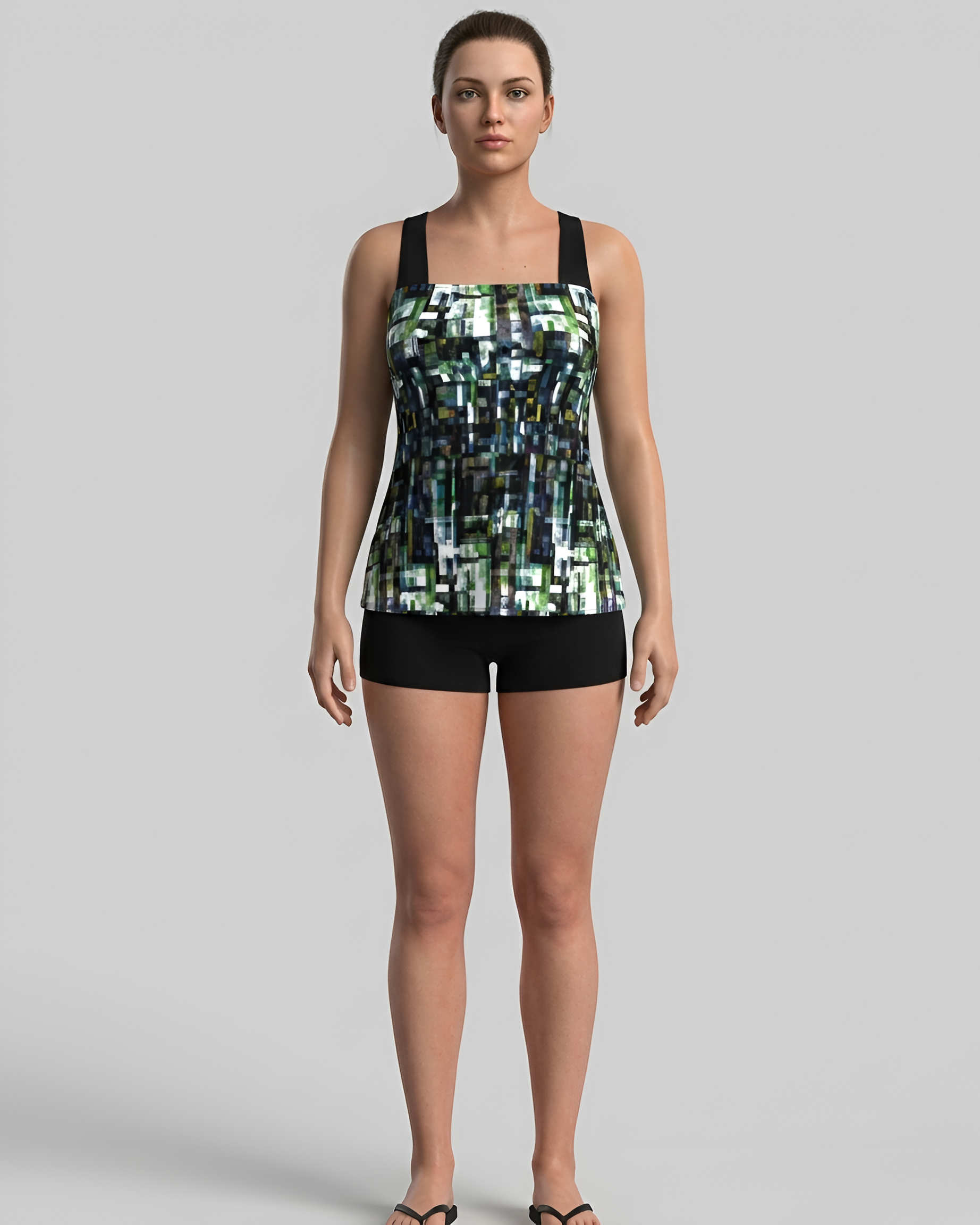 Fato de banho feminino tankini com calções, conjunto de praia elástico e desportivo