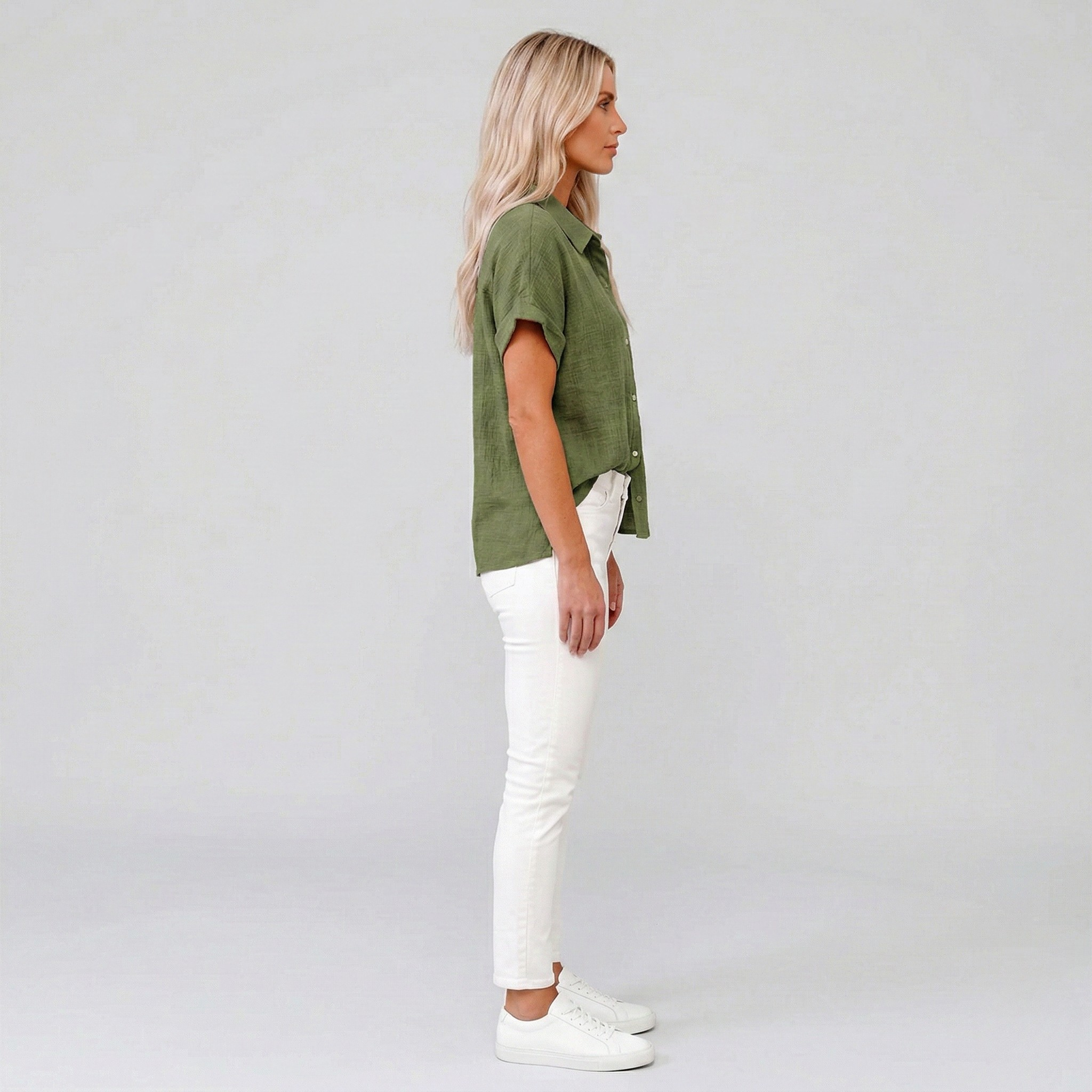 Camicia Donna Lino Manica Corta Camicetta Estiva con Bottoni