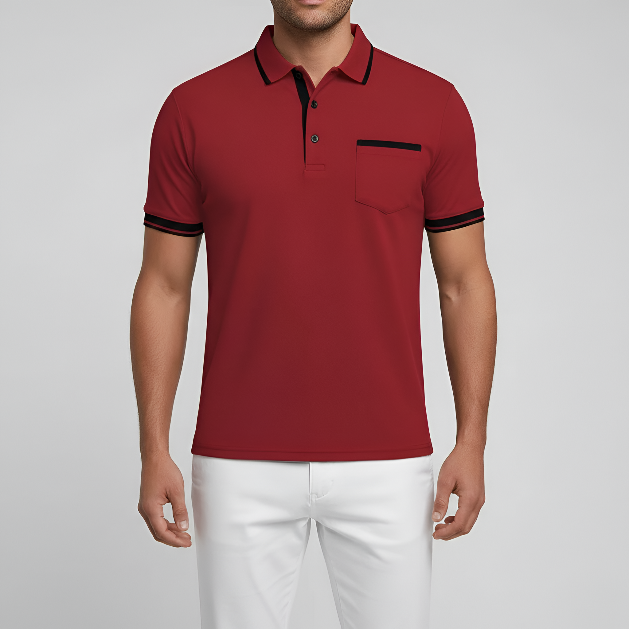 Polo Uomo in Cotone Manica Corta con Colletto e Taschino Slim Fit