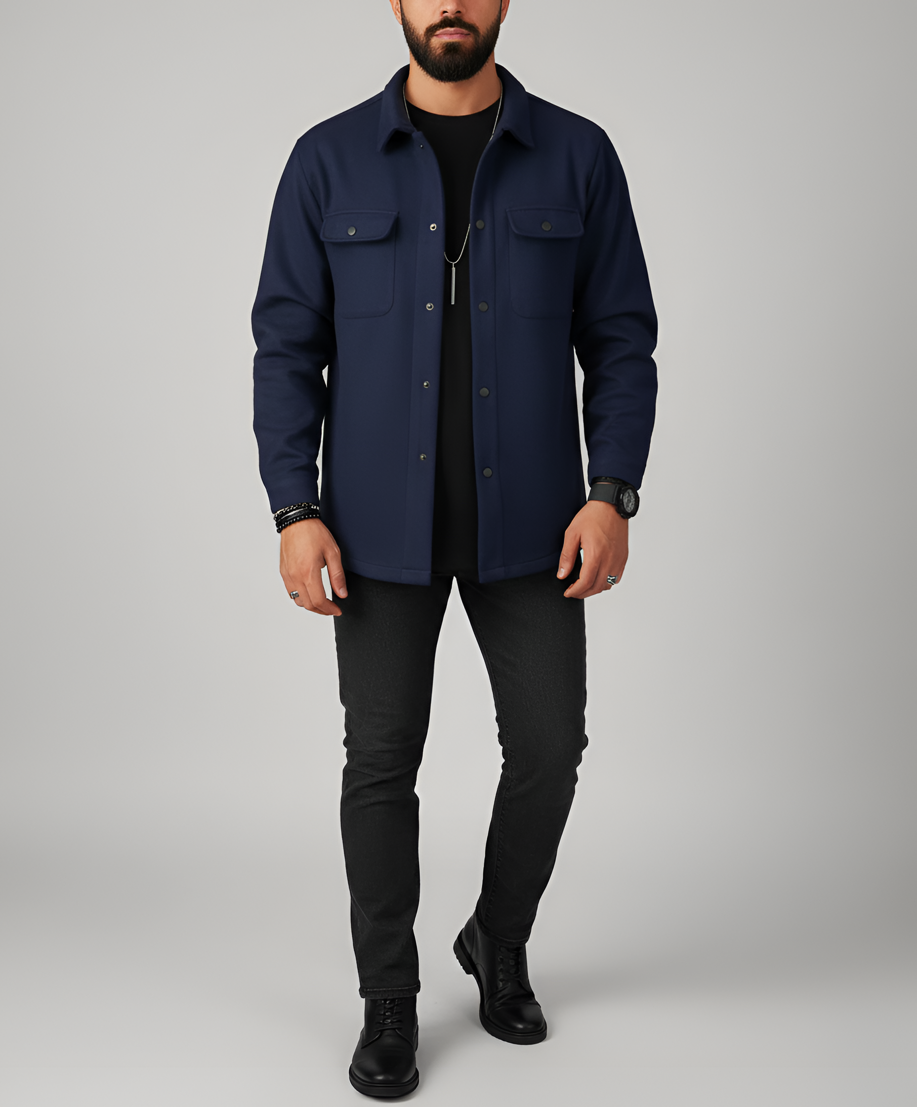 Valerios Fashion overshirt uomo in misto lana a maniche lunghe