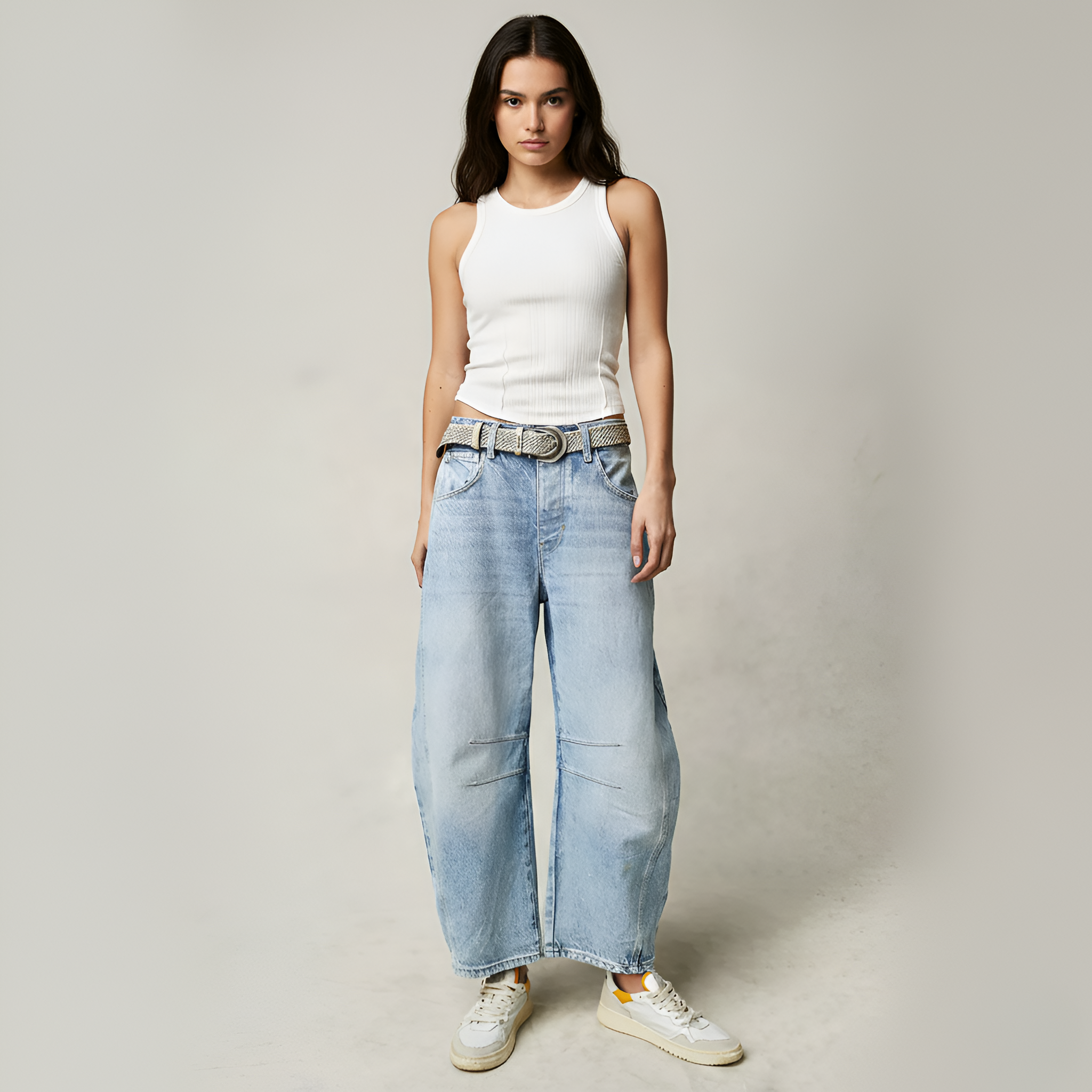 Valerios Fashion damskie jeansy z szerokimi nogawkami z bawełnianego denimu z wysokim stanem