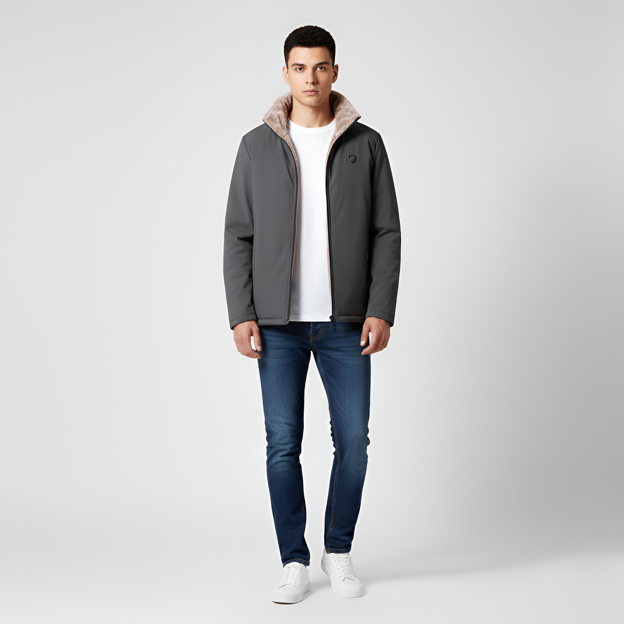 Casaco de inverno de homem acolchoado com capuz e forro interior térmico