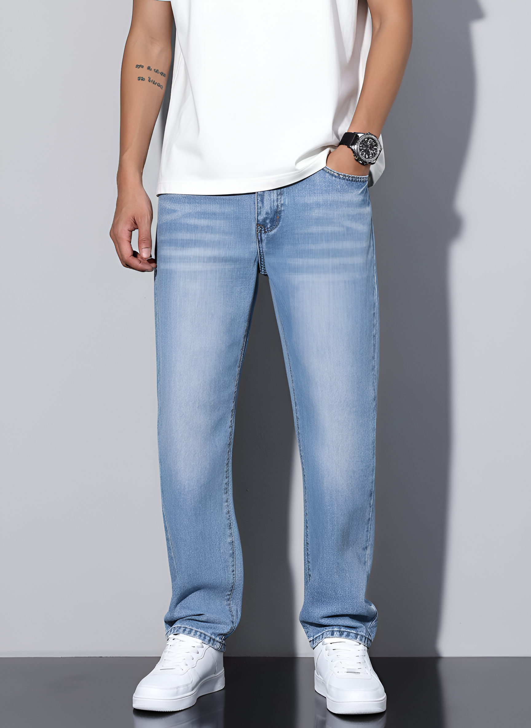 Valerios mode jeans til mænd casual i bomuldsdenim med almindelig pasform