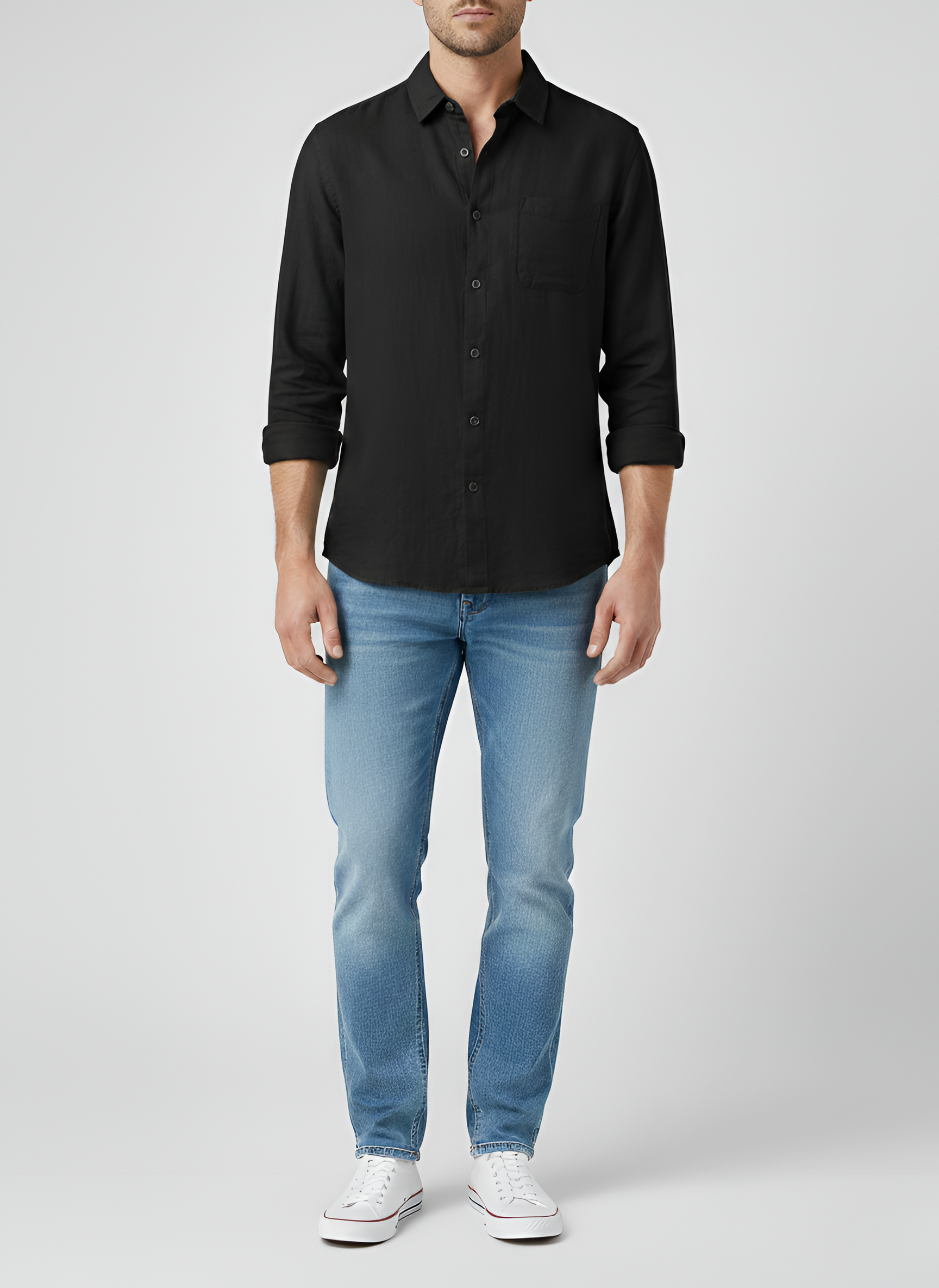 Férfi hosszú ujjú len ing klasszikus gallérral és szabályos szabással