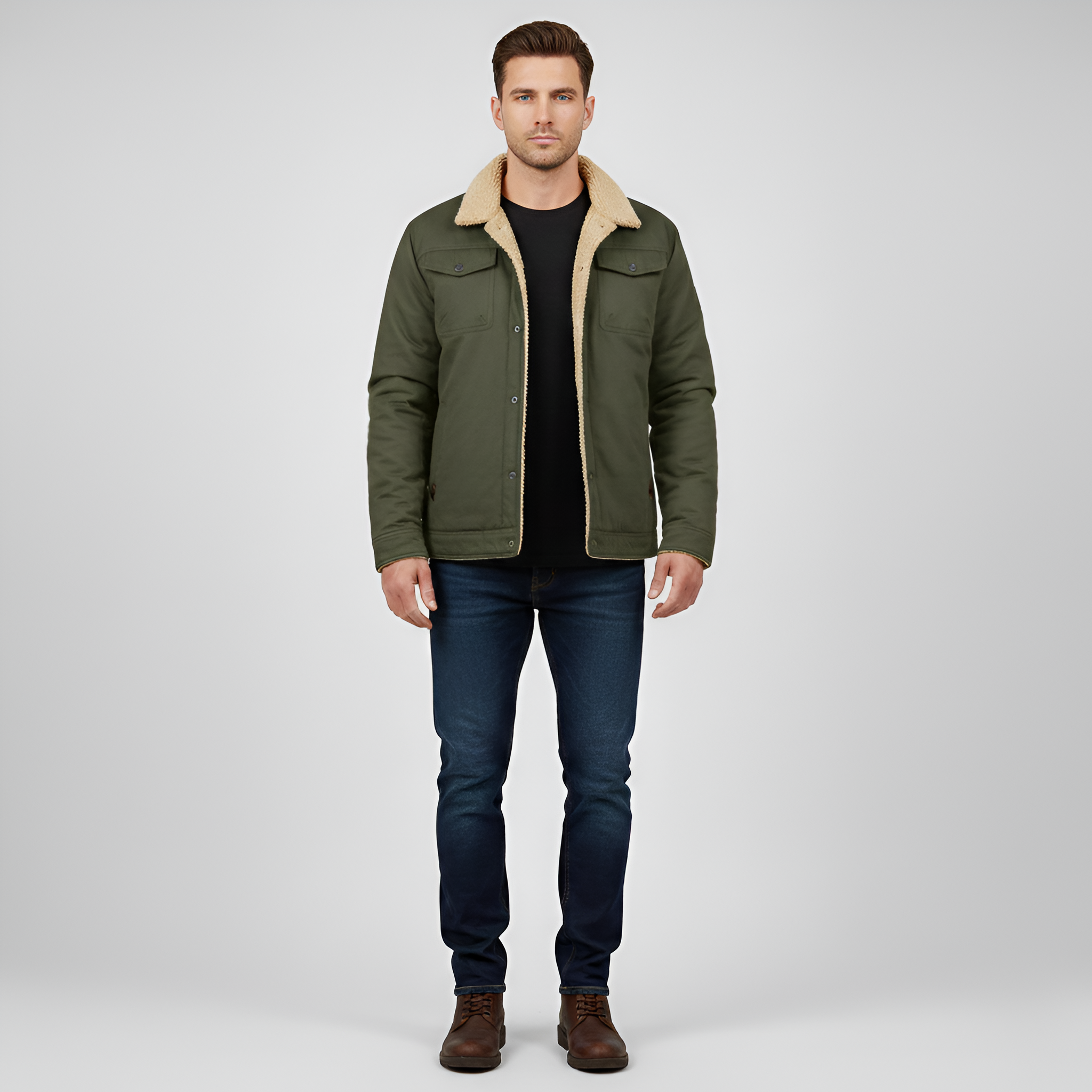 Valerios Fashion Men's Winter Jacket Lined with Plush Windproof Material