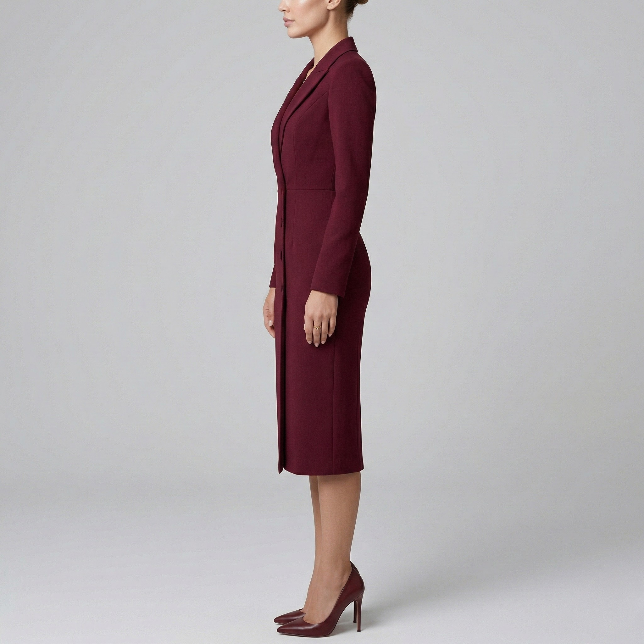 Vestido blazer midi elegante para mulher, vestido de alfaiataria com botões e mangas compridas