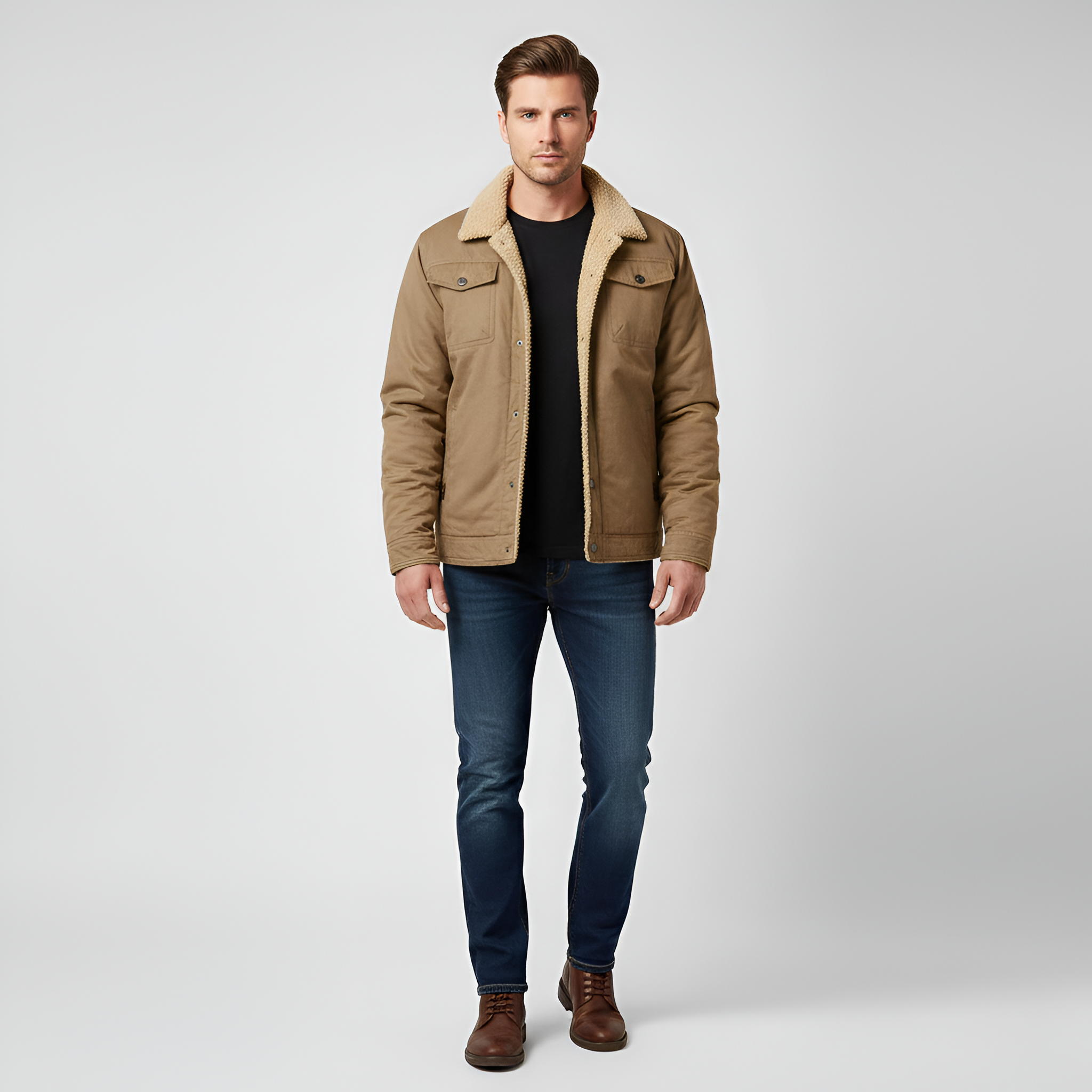 Valerios Fashion Men's Winter Jacket Lined with Plush Windproof Material