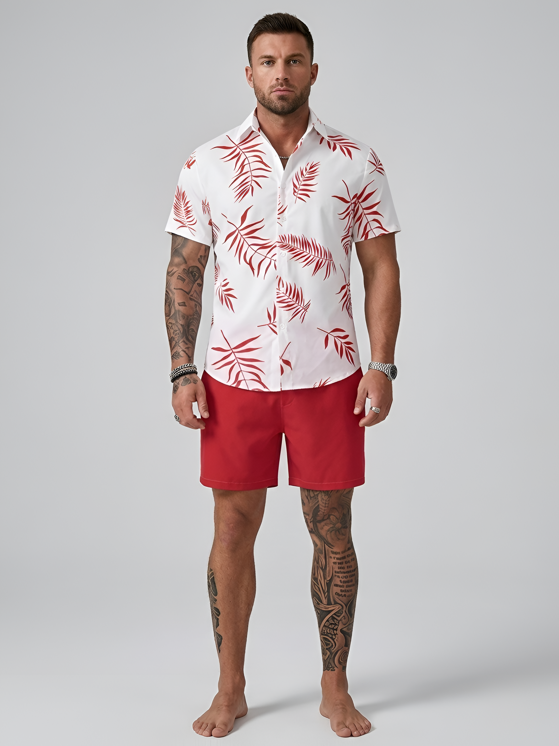 Camicia uomo manica corta stampa tropicale camicia estiva casual uomo cotone