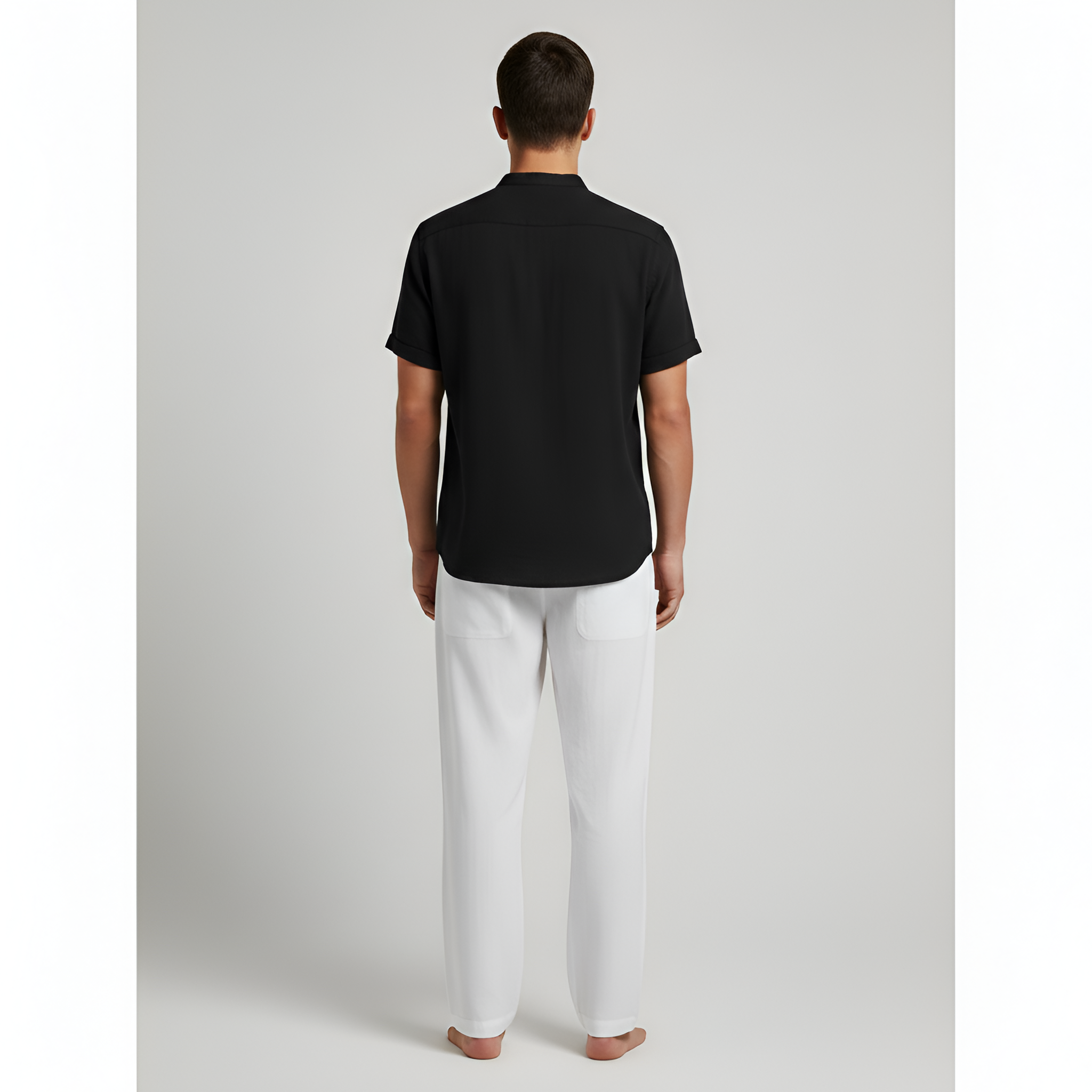 Conjunto Homem Camisa e Calças em Linho com Manga Curta e Ajuste Regular