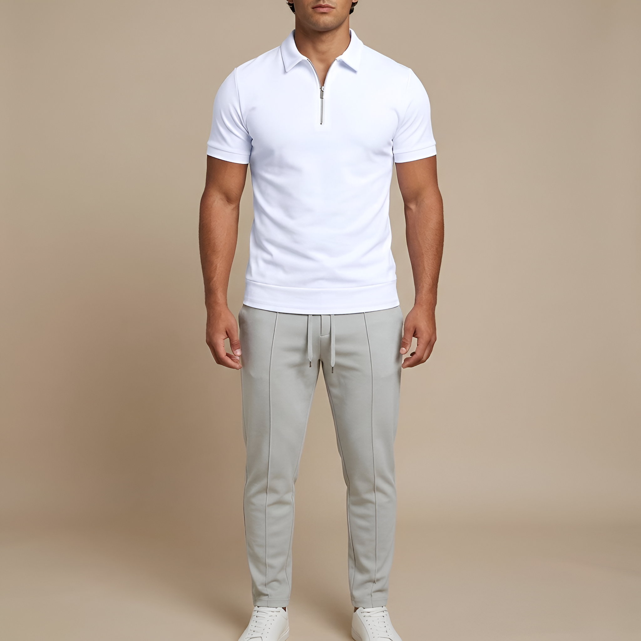 Polo uomo manica corta con zip e colletto classico slim fit
